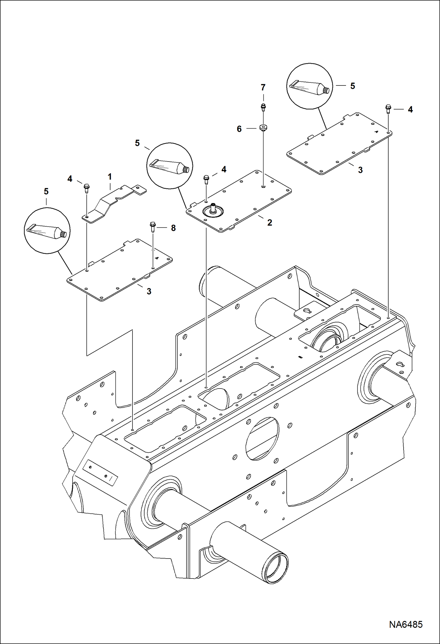 Схема запчастей Bobcat S-Series - TRANSMISSION COVERS (2-Speed Motor) DRIVE TRAIN