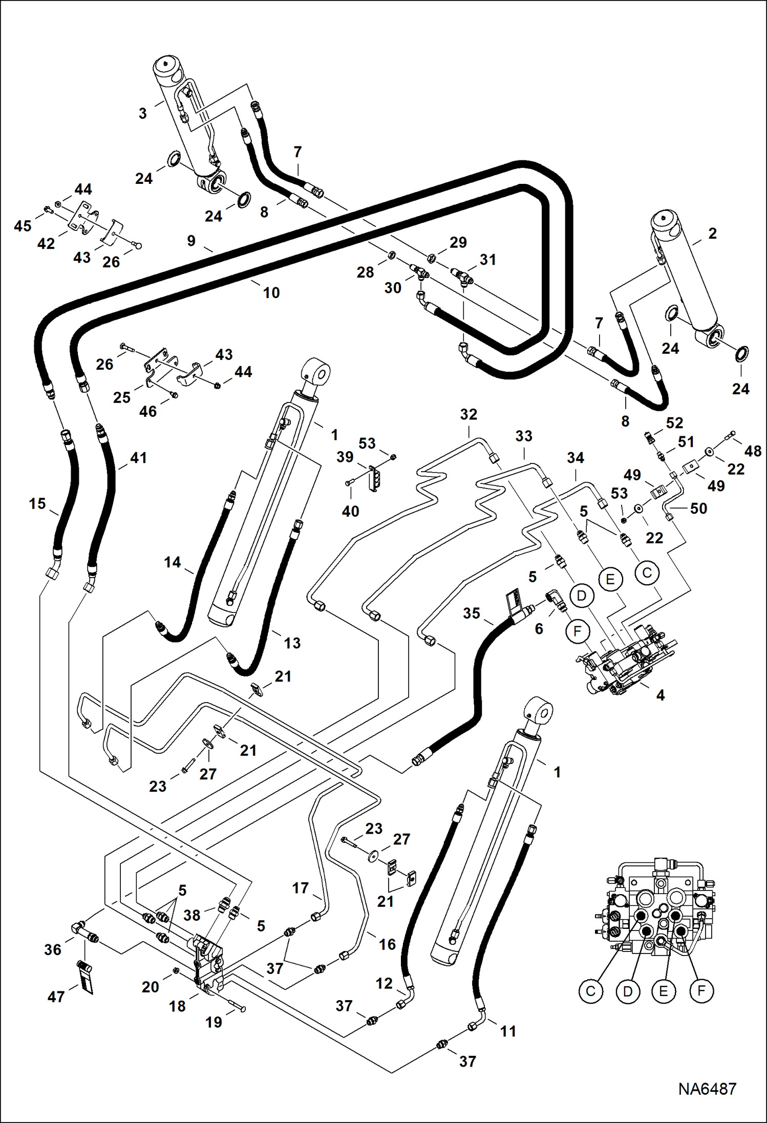 Схема запчастей Bobcat S-Series - HYDRAULIC CIRCUITRY (W/BPV Junction Block) (S/N ACS711988 & Above, ACSL11594 & Above) HYDRAULIC SYSTEM