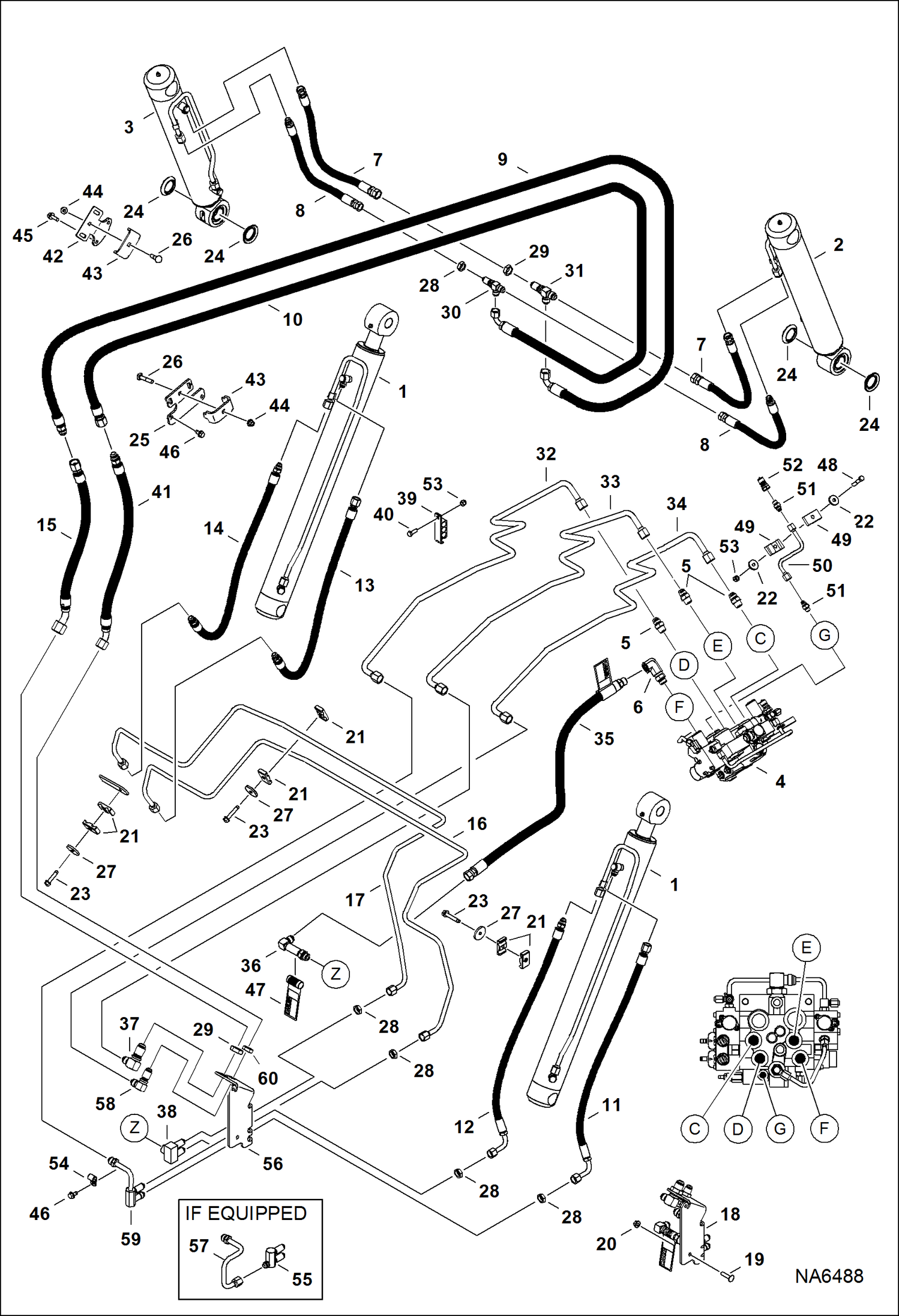 Схема запчастей Bobcat S-Series - HYDRAULIC CIRCUITRY (W/O BPV Junction Block) (S/N ACS711988 & Above, ACSL11594 & Above) HYDRAULIC SYSTEM