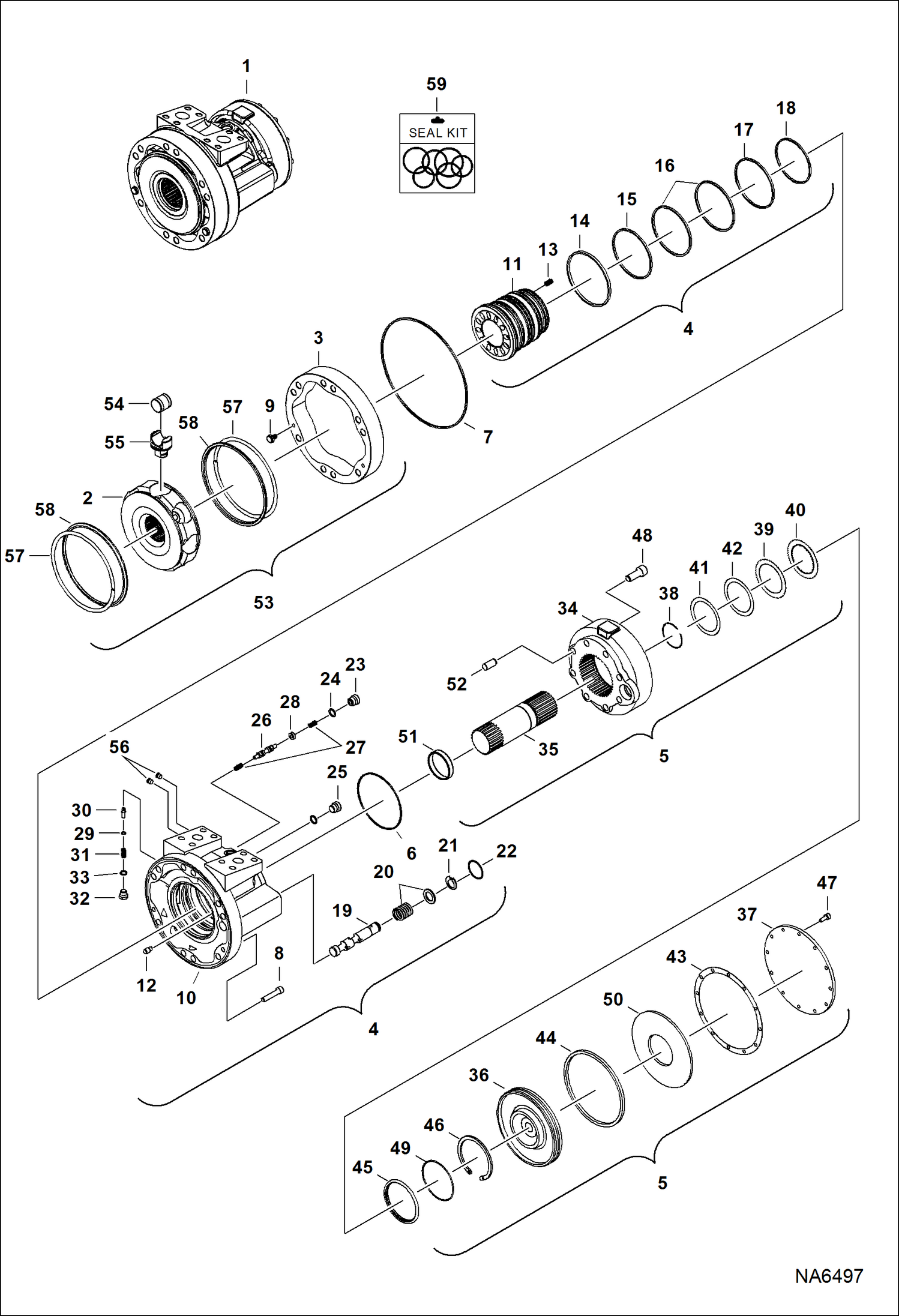 Схема запчастей Bobcat A-Series - HYDROSTATIC MOTOR & BRAKE (S/N A3P612350 & Above, A3P712200 & Above) HYDROSTATIC SYSTEM