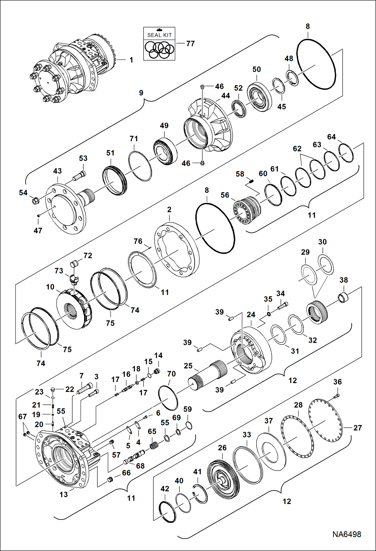 Схема запчастей Bobcat T-Series - HYDROSTATIC MOTOR & BRAKE (2-Speed) (S/N A7PU13050 & Above) HYDROSTATIC SYSTEM