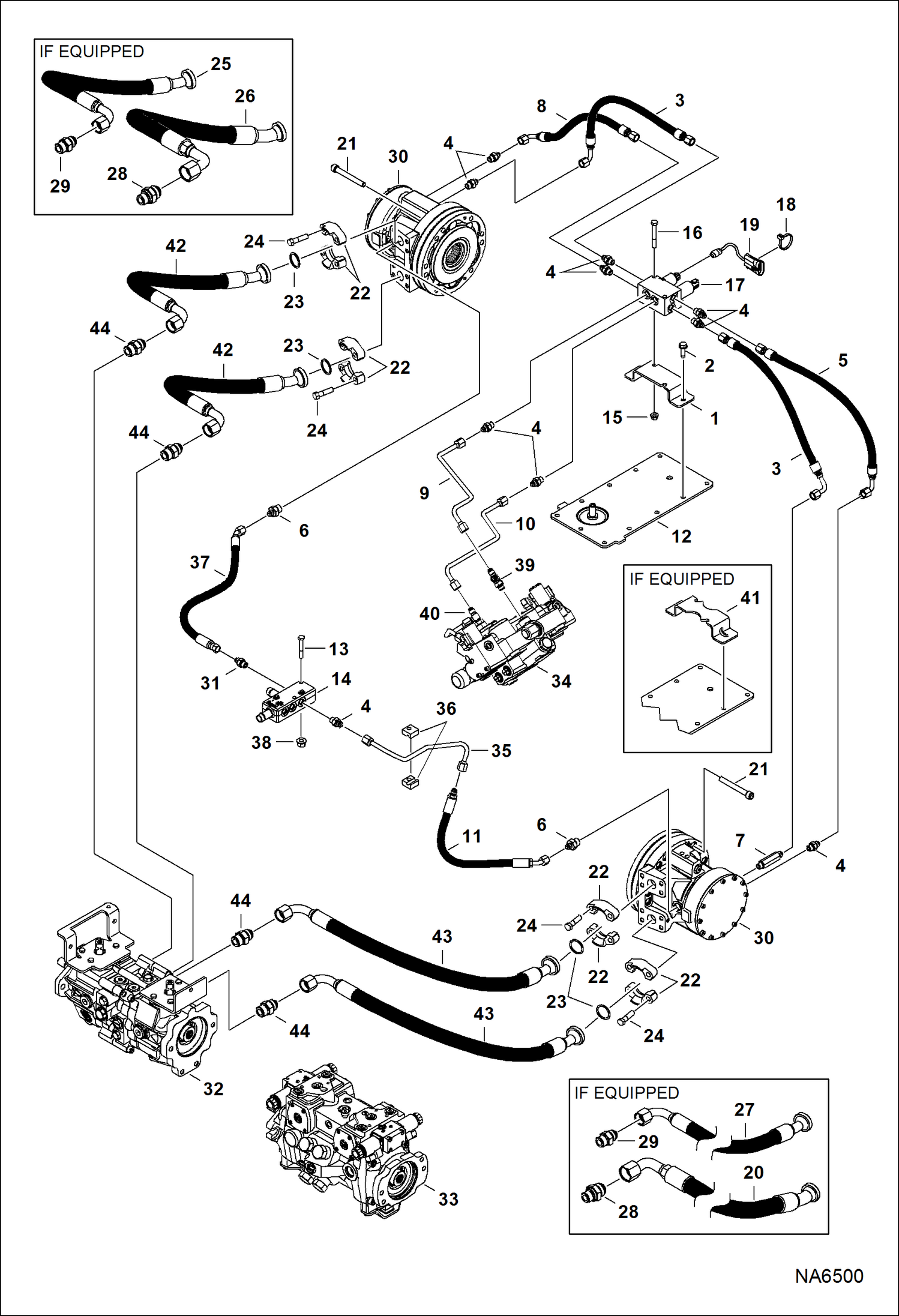 Схема запчастей Bobcat S-Series - HYDROSTATIC CIRCUITRY (2-Speed Motor) (S/N A3NT14900 & Above , A3NU12252 & Above) HYDROSTATIC SYSTEM