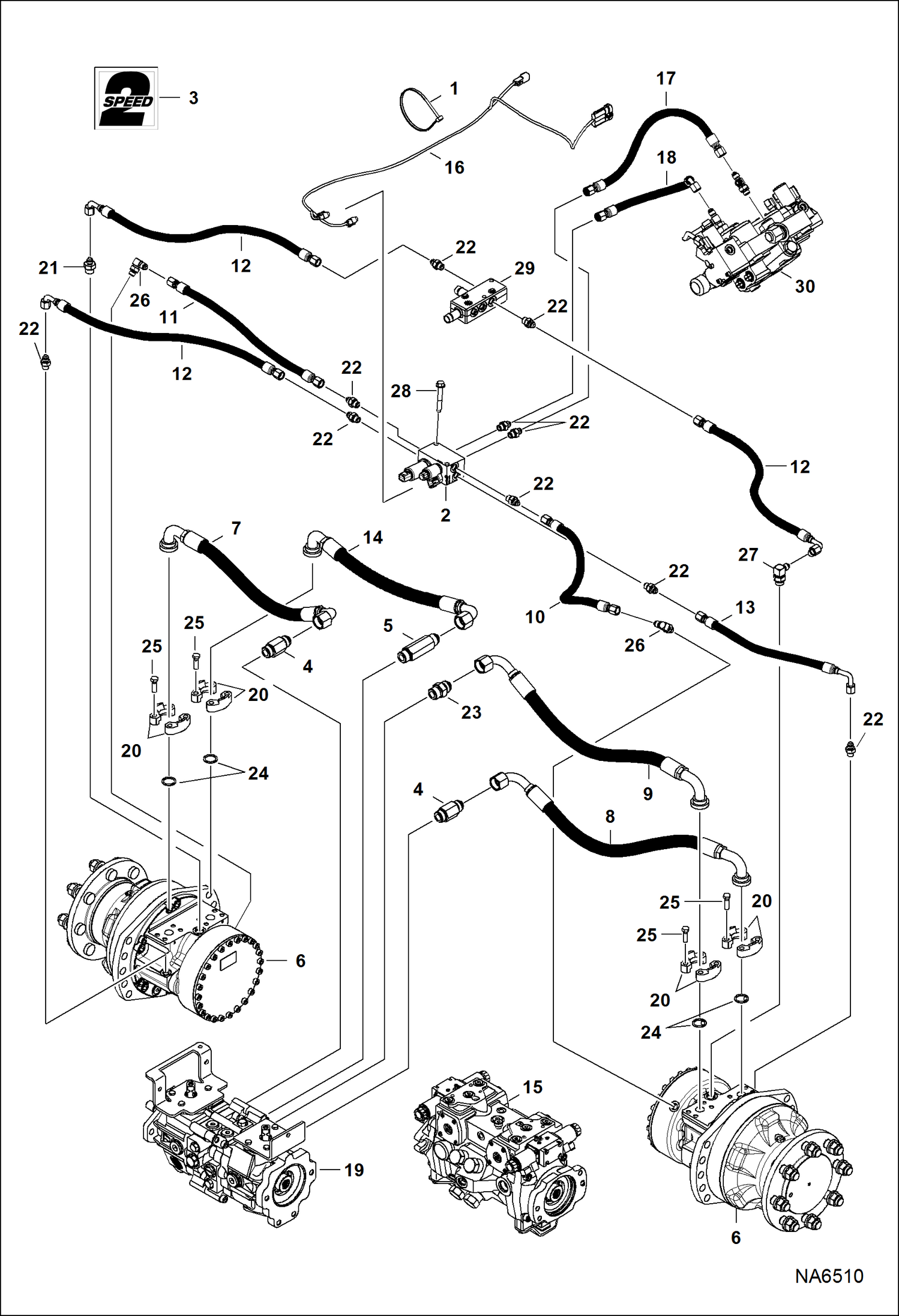 Схема запчастей Bobcat T-Series - HYDROSTATIC CIRCUITRY (2-Speed Motor) (S/N ANKA13450 & Above) HYDROSTATIC SYSTEM