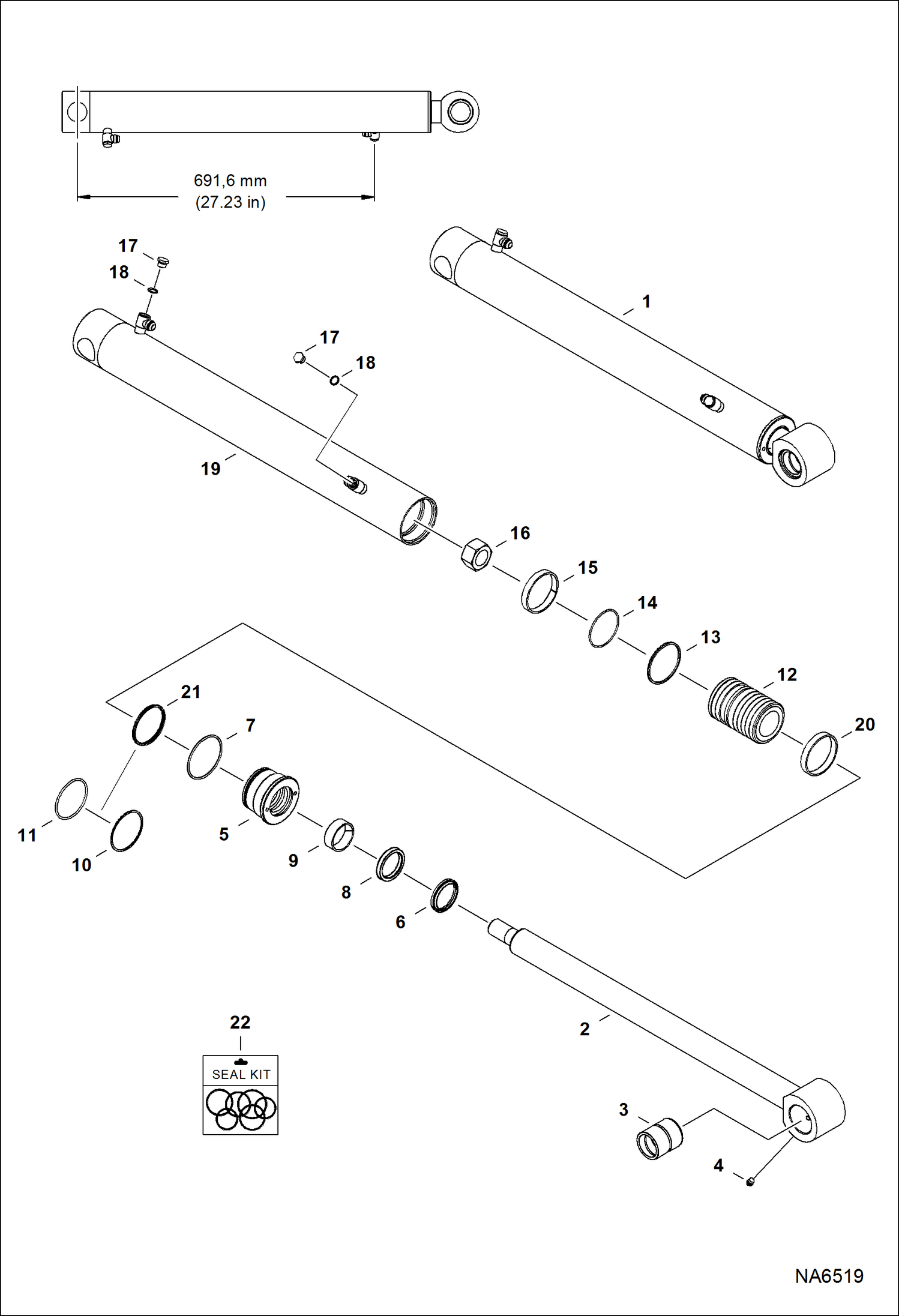 Схема запчастей Bobcat 435 - SWING CYLINDER (692 mm - 27.23) HYDRAULIC/HYDROSTATIC SYSTEM