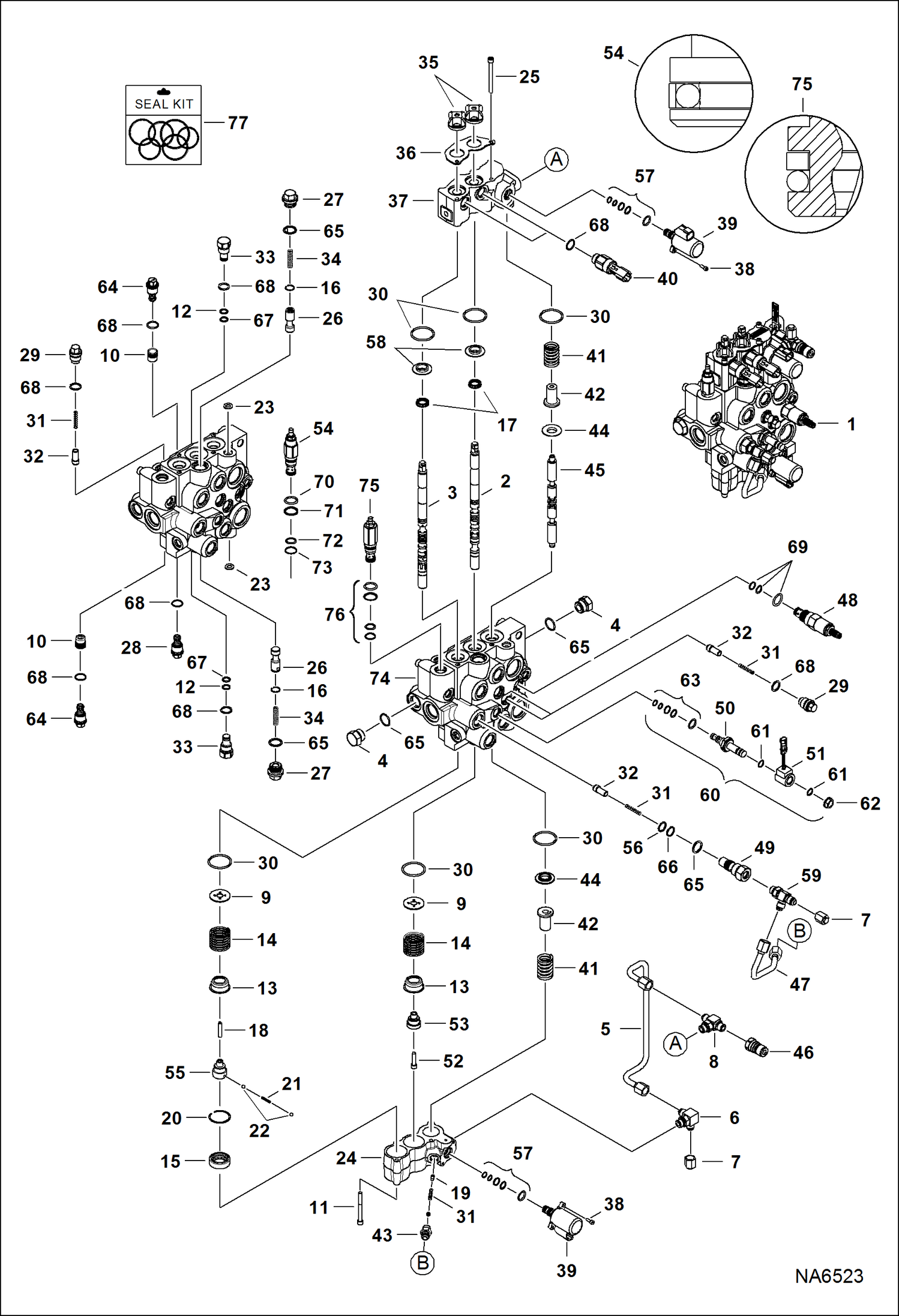 Схема запчастей Bobcat S-Series - HYDRAULIC CONTROL VALVE (Manual Controls) (One Piece Detent Block) HYDRAULIC SYSTEM