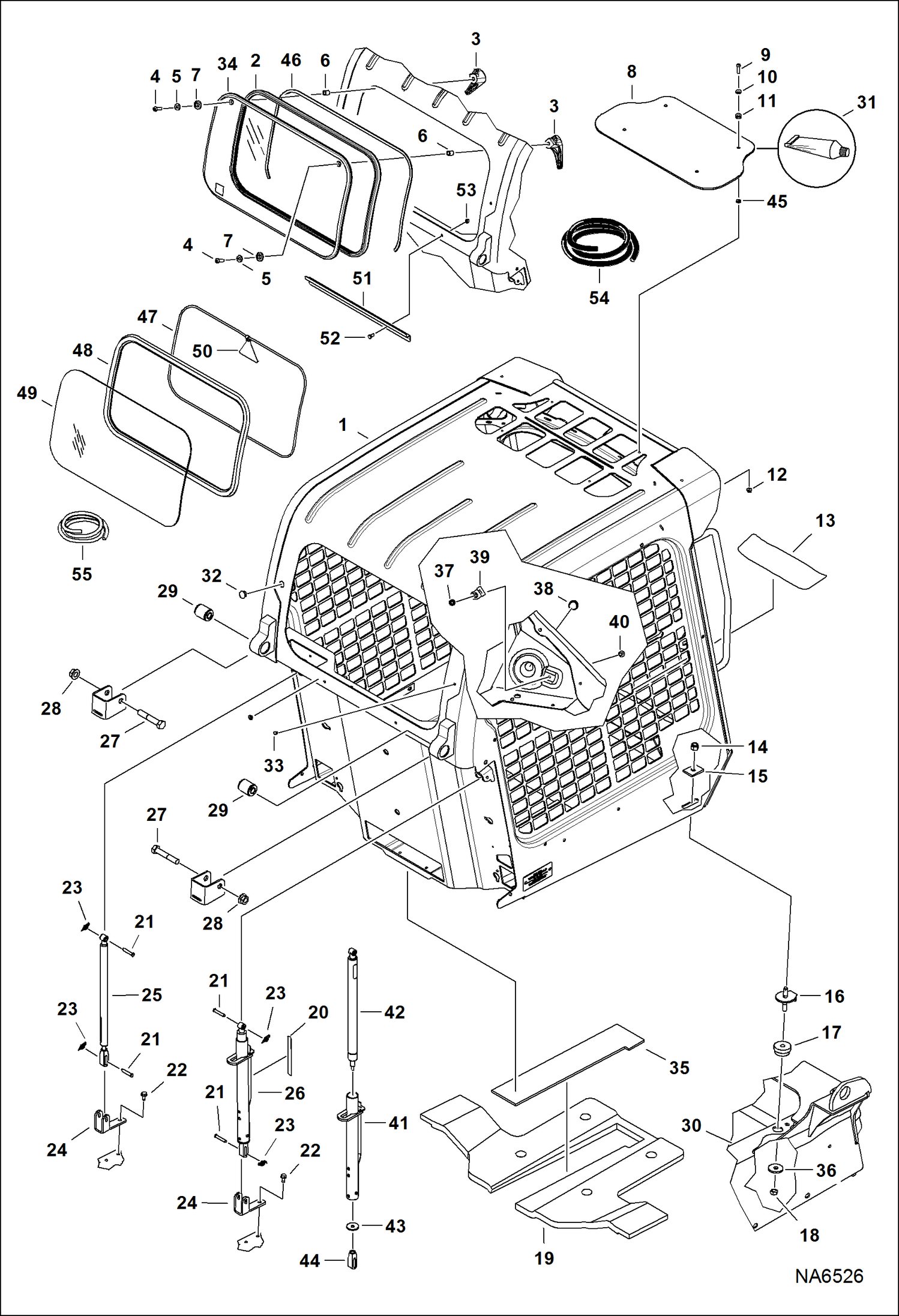 Схема запчастей Bobcat S-Series - OPERATOR CAB (Gas Spring) MAIN FRAME