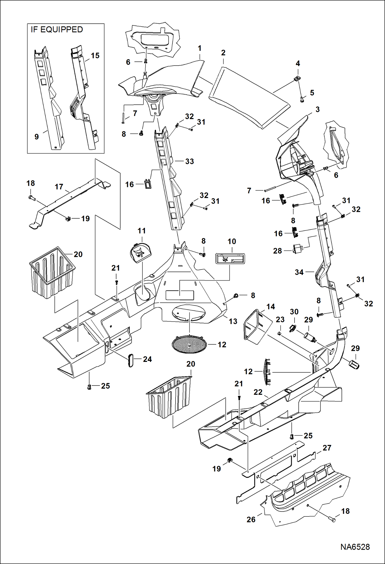 Схема запчастей Bobcat S-Series - OPERATOR CAB (Cab Interior) (Deluxe) MAIN FRAME