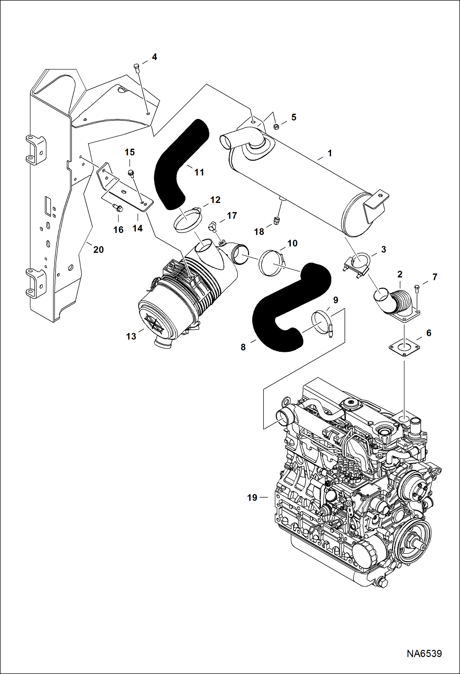 Схема запчастей Bobcat S-Series - ENGINE & ATTACHING PARTS (Air Cleaner & Muffler) POWER UNIT