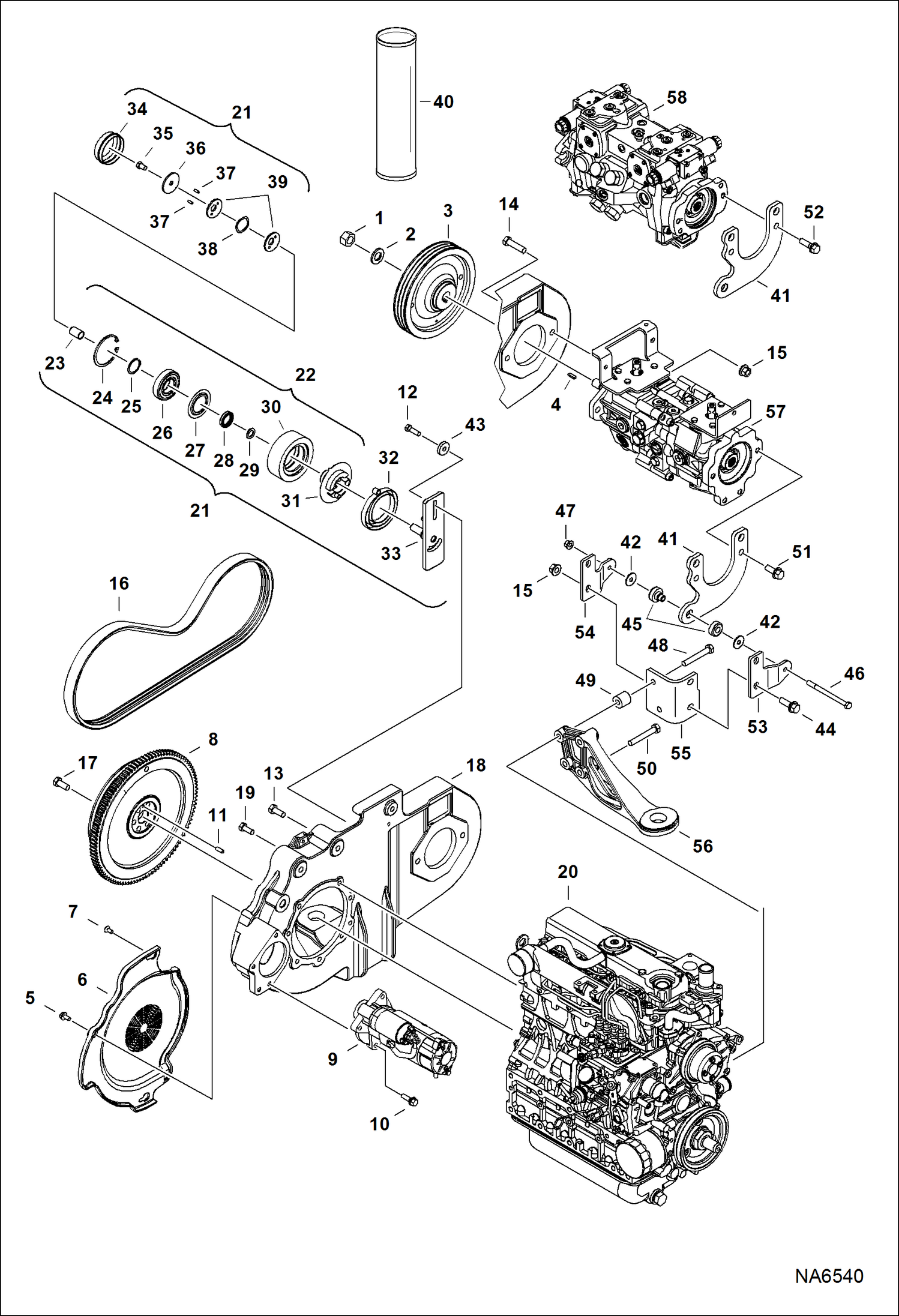 Схема запчастей Bobcat S-Series - ENGINE & ATTACHING PARTS (Belt Drive System) POWER UNIT