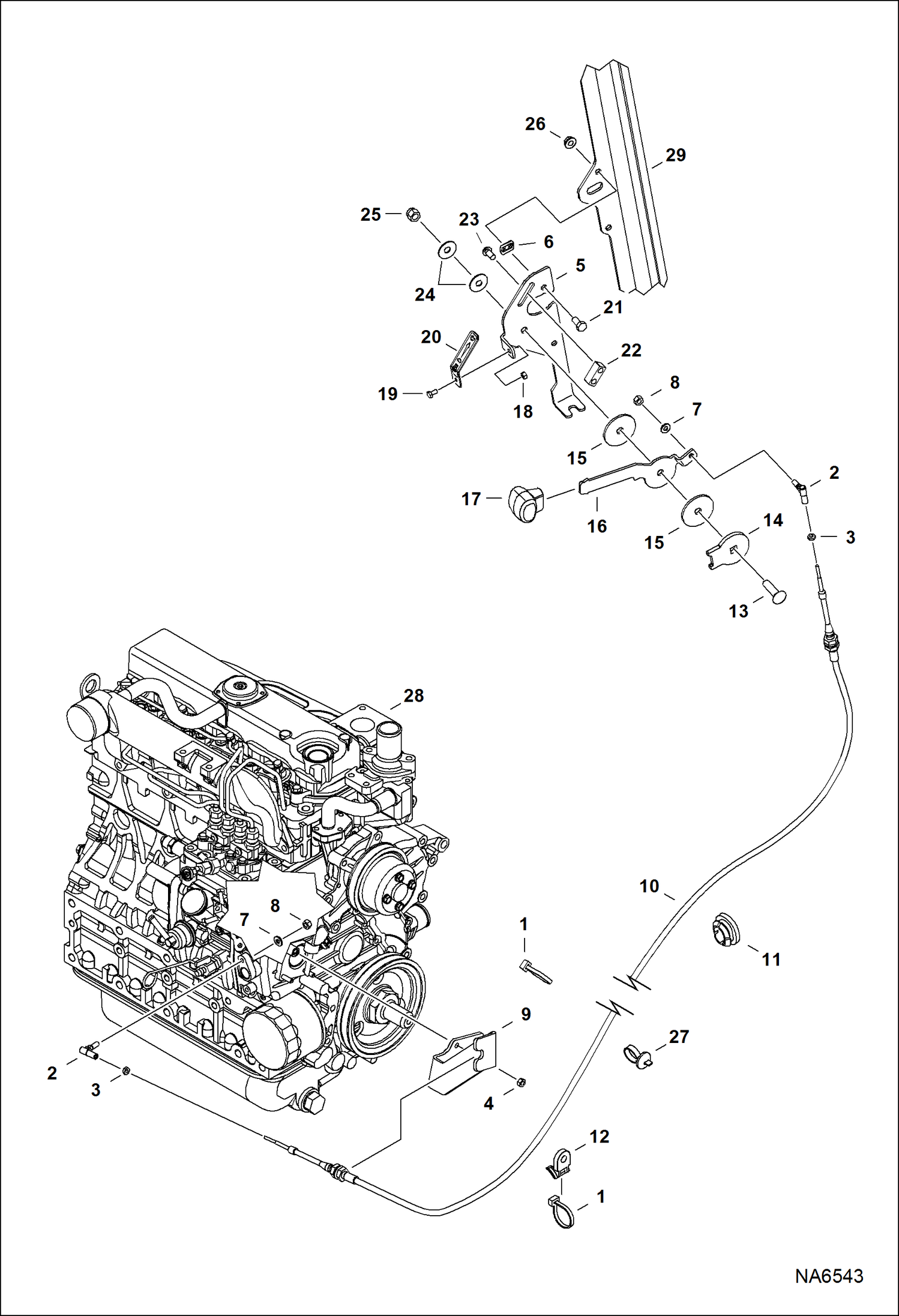 Схема запчастей Bobcat S-Series - ENGINE SPEED CONTROL (Manual Controls, AHC & ACS) (Single Cable) POWER UNIT