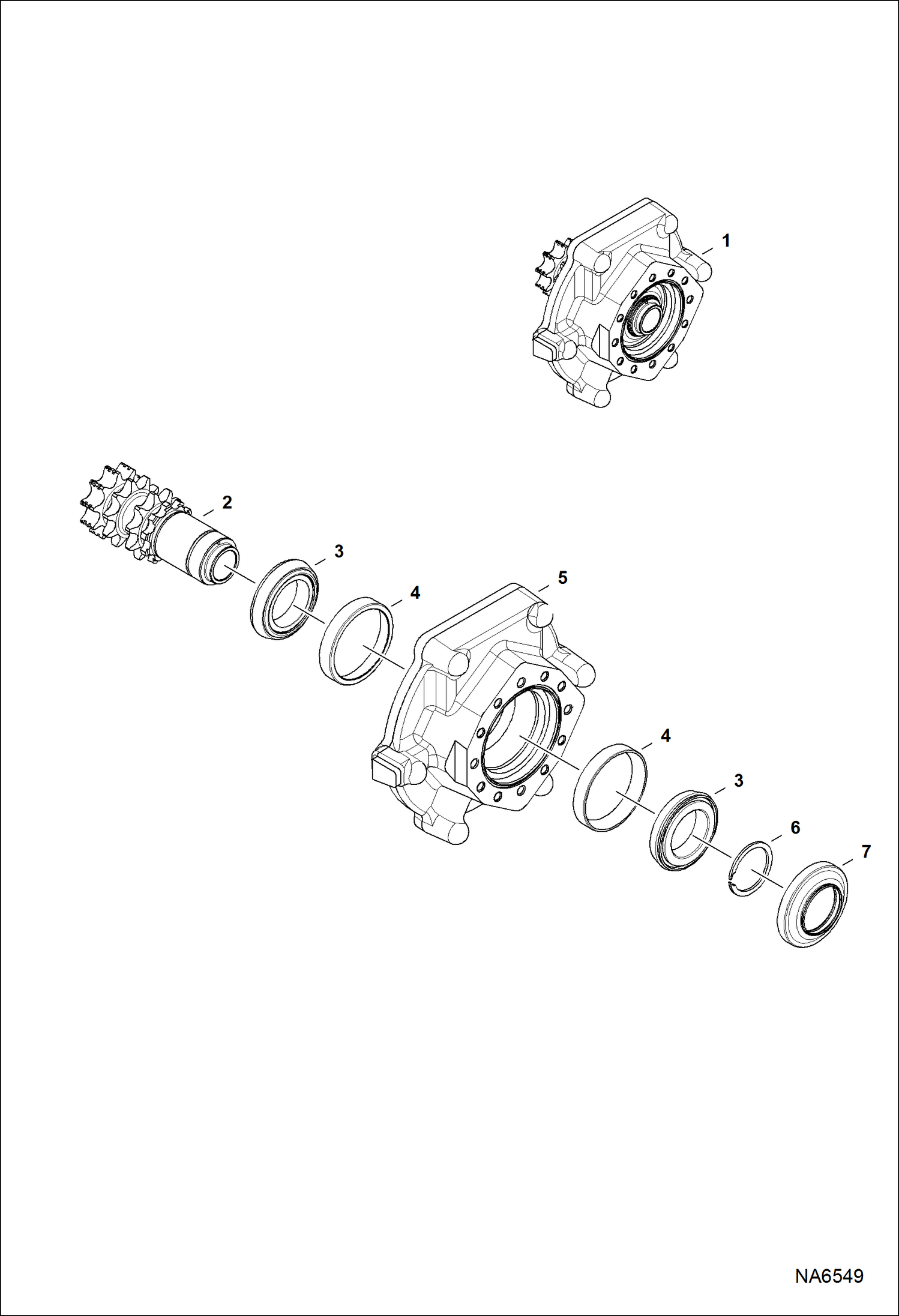 Схема запчастей Bobcat S-Series - MOTOR CARRIER (Drive Motor Mount Assy.) (Single Speed Motor) DRIVE TRAIN