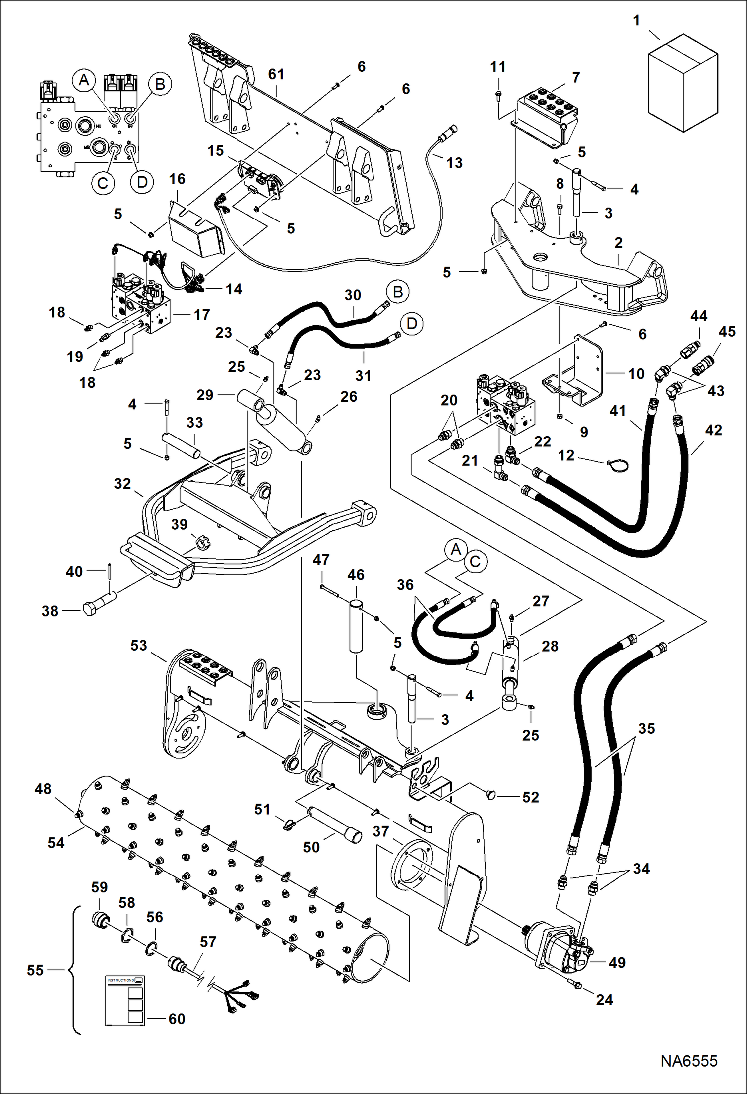 Схема запчастей Bobcat SOIL CONDITIONER - MAIN FRAME - HYD (60 A86R00429 & Above) (72 S6TE01005 & Above, A6TD00555 & Above) (84 A6TG00735 & Above) Loader