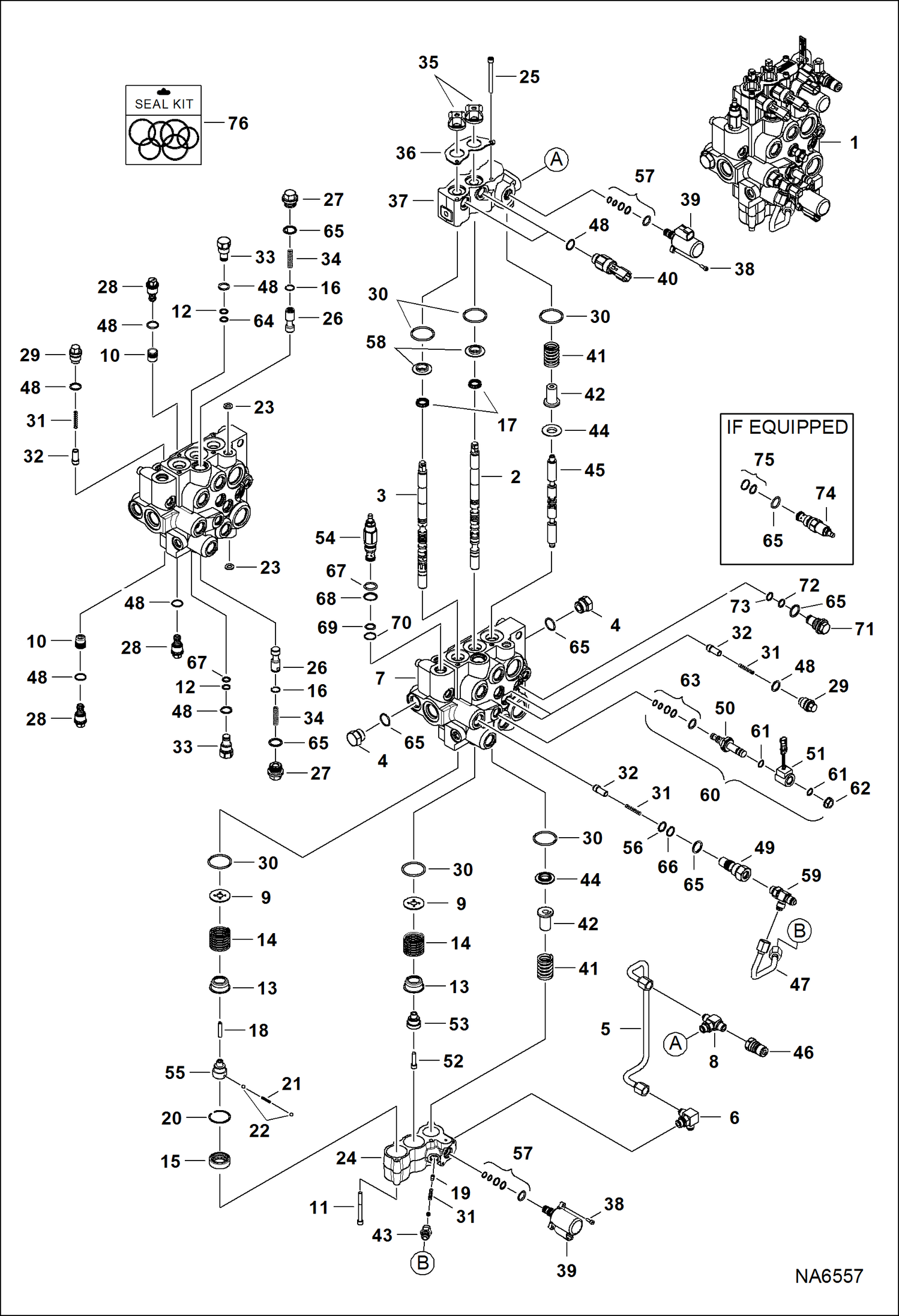 Схема запчастей Bobcat S-Series - HYDRAULIC CONTROL VALVE (Manual Controls) (One Piece Detent Block) (S/N A3NT15229 & Above, A3NU 12262 & Above) HYDRAULIC SYSTEM