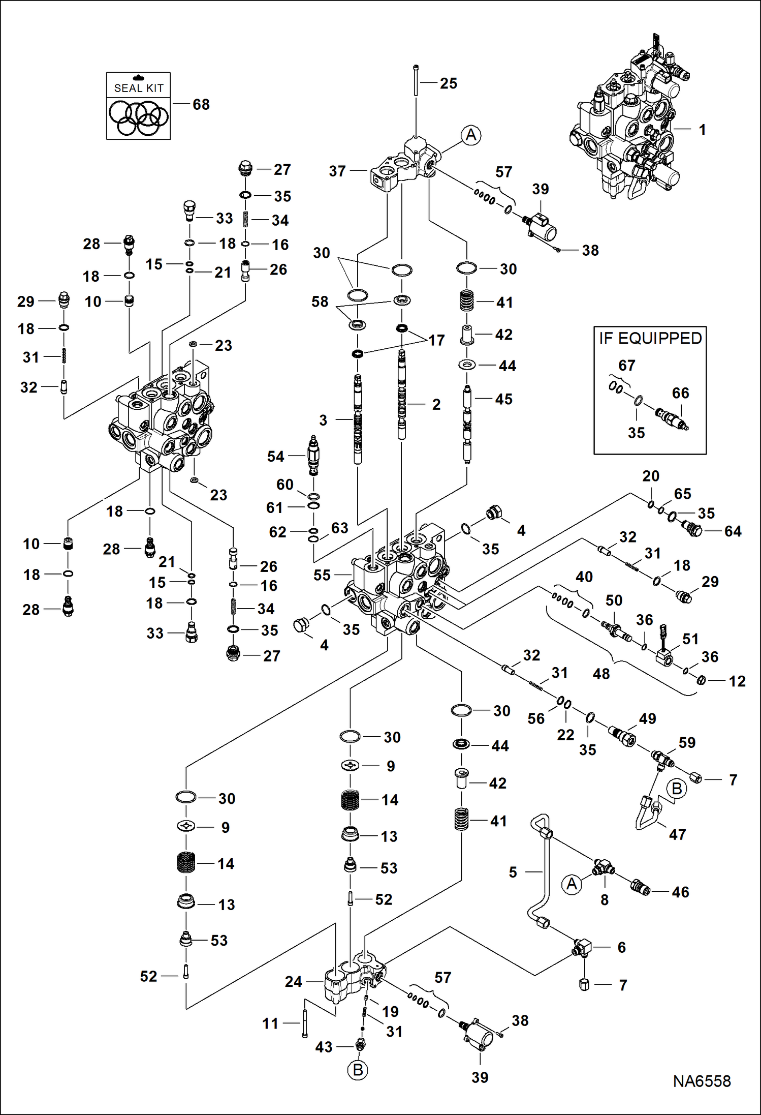 Схема запчастей Bobcat A-Series - HYDRAULIC CONTROL VALVE (One Piece Detent Block) (S/N A3P612368 & Above), A3P712209 & Above) HYDRAULIC SYSTEM