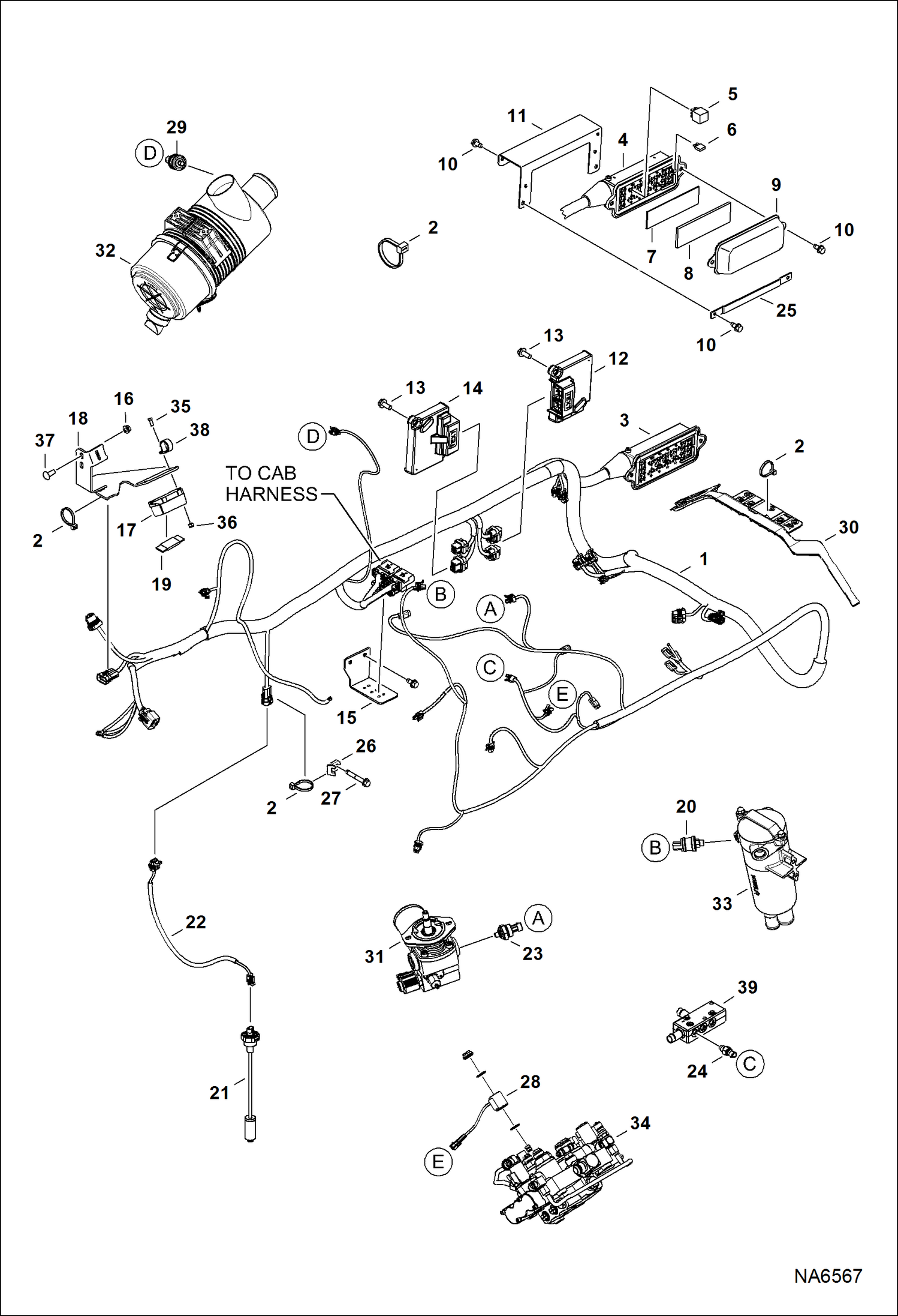 Схема запчастей Bobcat S-Series - ENGINE ELECTRICAL CIRCUITRY (Frame Harness & Filter Sensors) ELECTRICAL SYSTEM