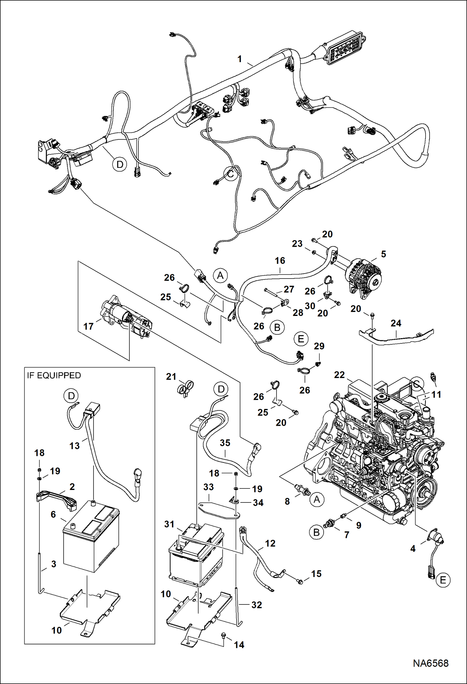 Схема запчастей Bobcat S-Series - ENGINE ELECTRICAL CIRCUITRY (Engine Sensors, Battery, Alt & Starter) ELECTRICAL SYSTEM