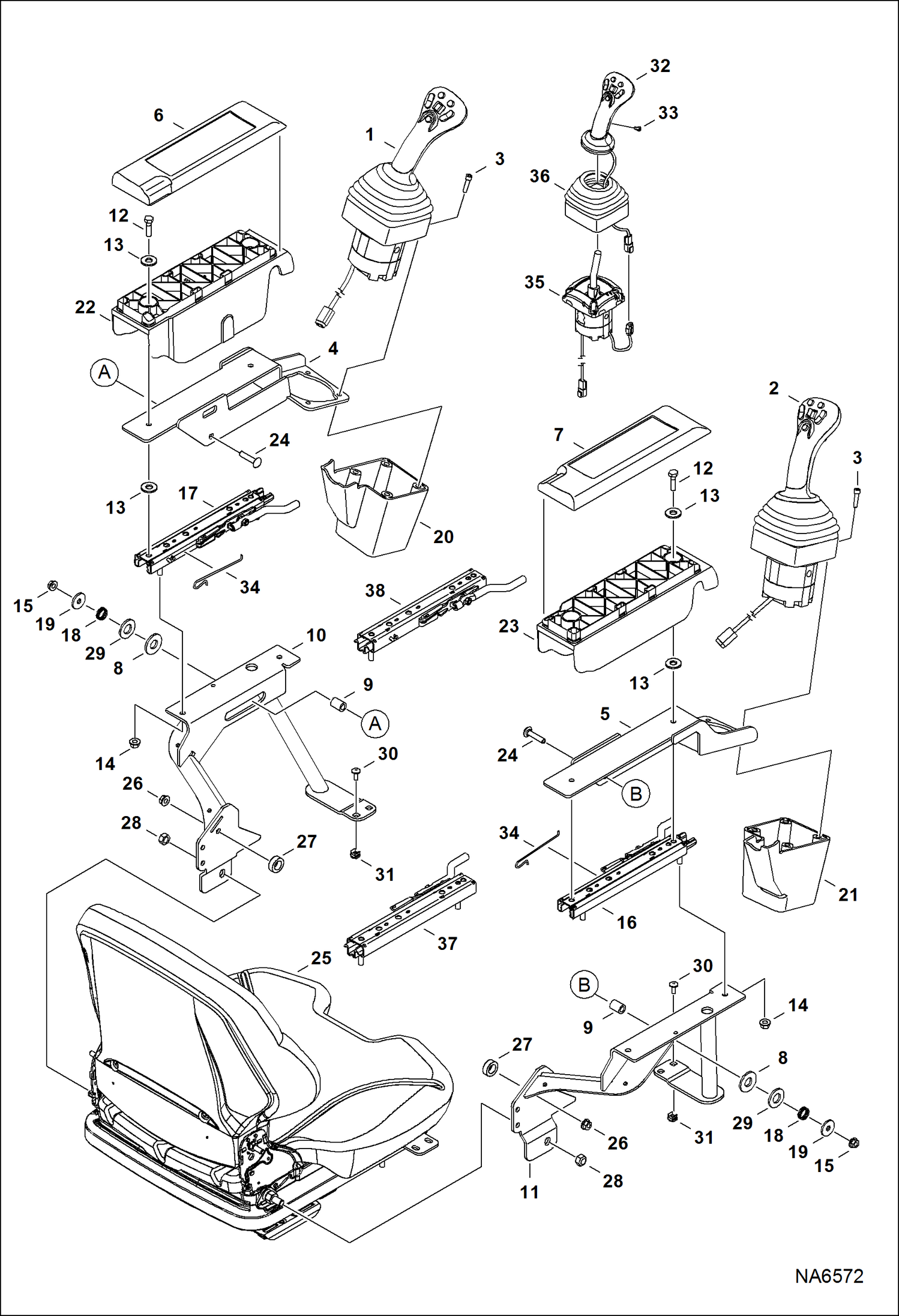 Схема запчастей Bobcat S-Series - CONTROLS ELECTRICAL (SJC) (Armrest Assembly) ELECTRICAL SYSTEM