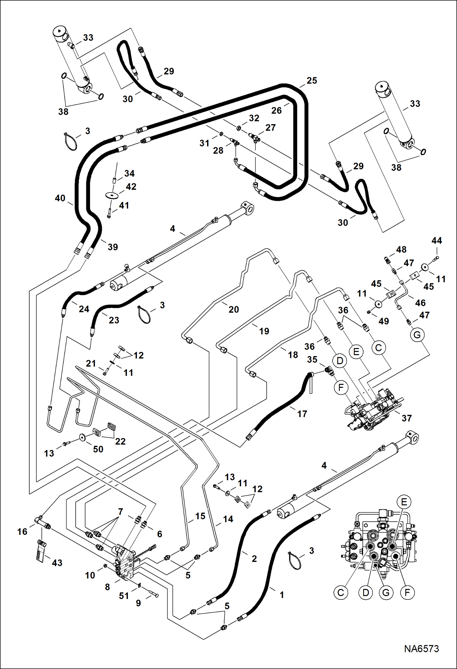 Схема запчастей Bobcat S-Series - HYDRAULIC CIRCUITRY (W/BPV Junction Block) HYDRAULIC SYSTEM