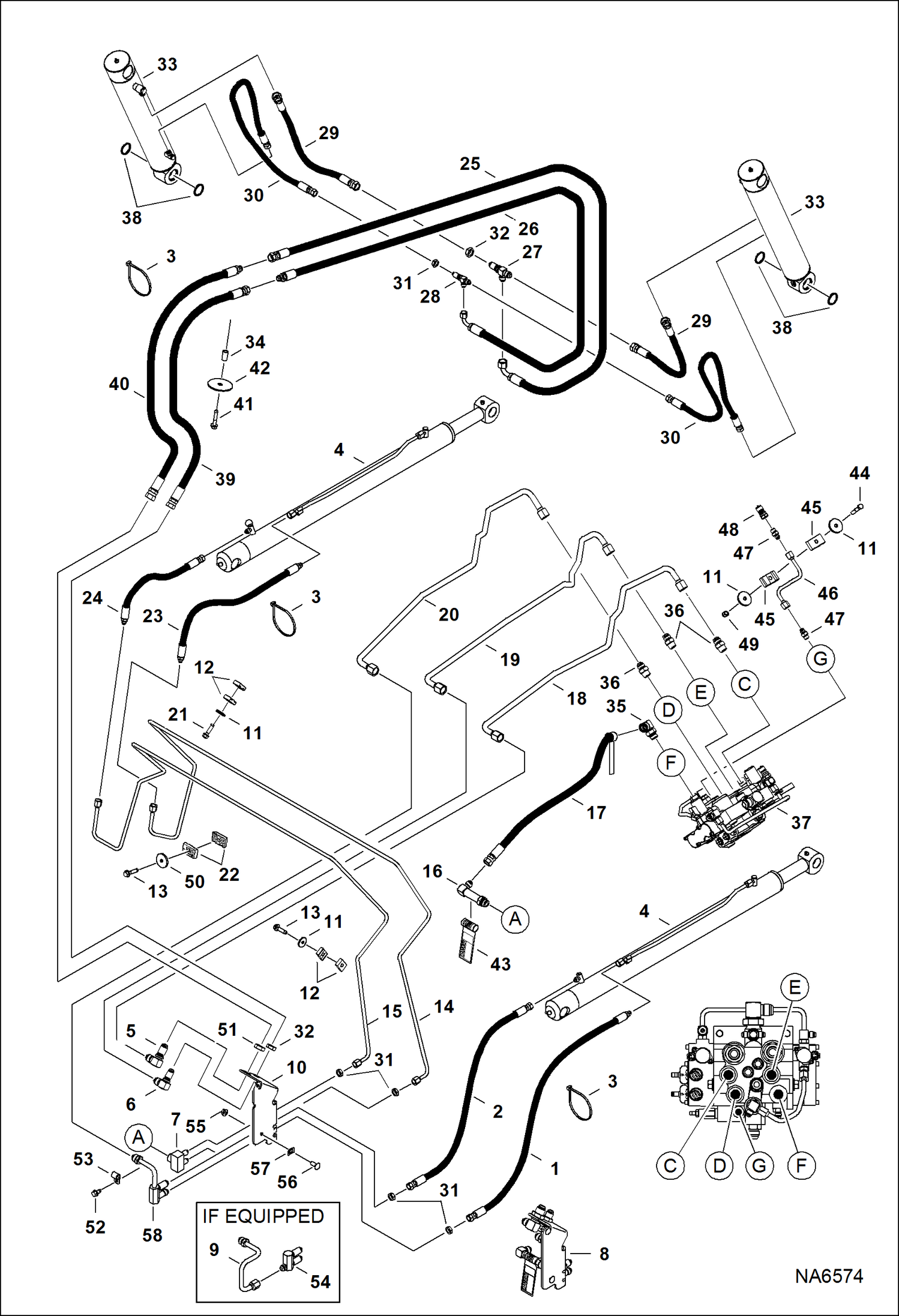 Схема запчастей Bobcat S-Series - HYDRAULIC CIRCUITRY (W/O BPV Junction Block) HYDRAULIC SYSTEM