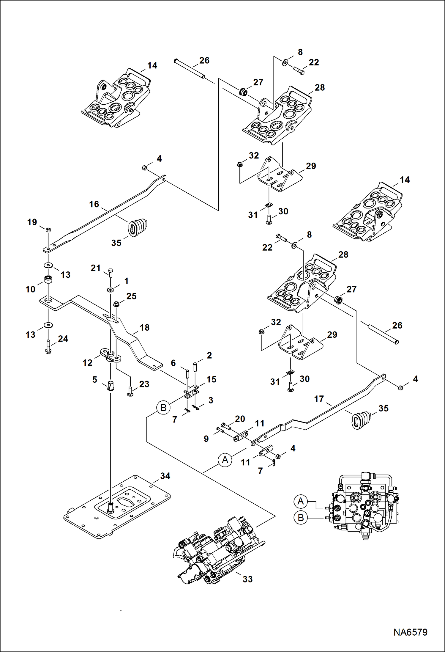 Схема запчастей Bobcat S-Series - CONTROL PEDALS HYDRAULIC SYSTEM