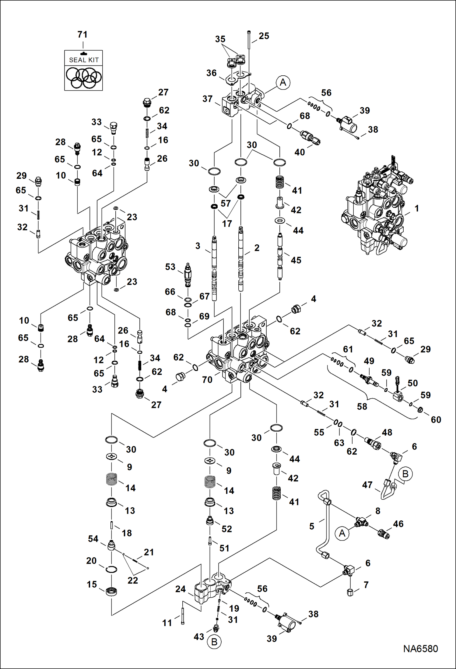 Схема запчастей Bobcat S-Series - HYDRAULIC CONTROL VALVE (Manual Controls) (One Piece Detent Block) HYDRAULIC SYSTEM