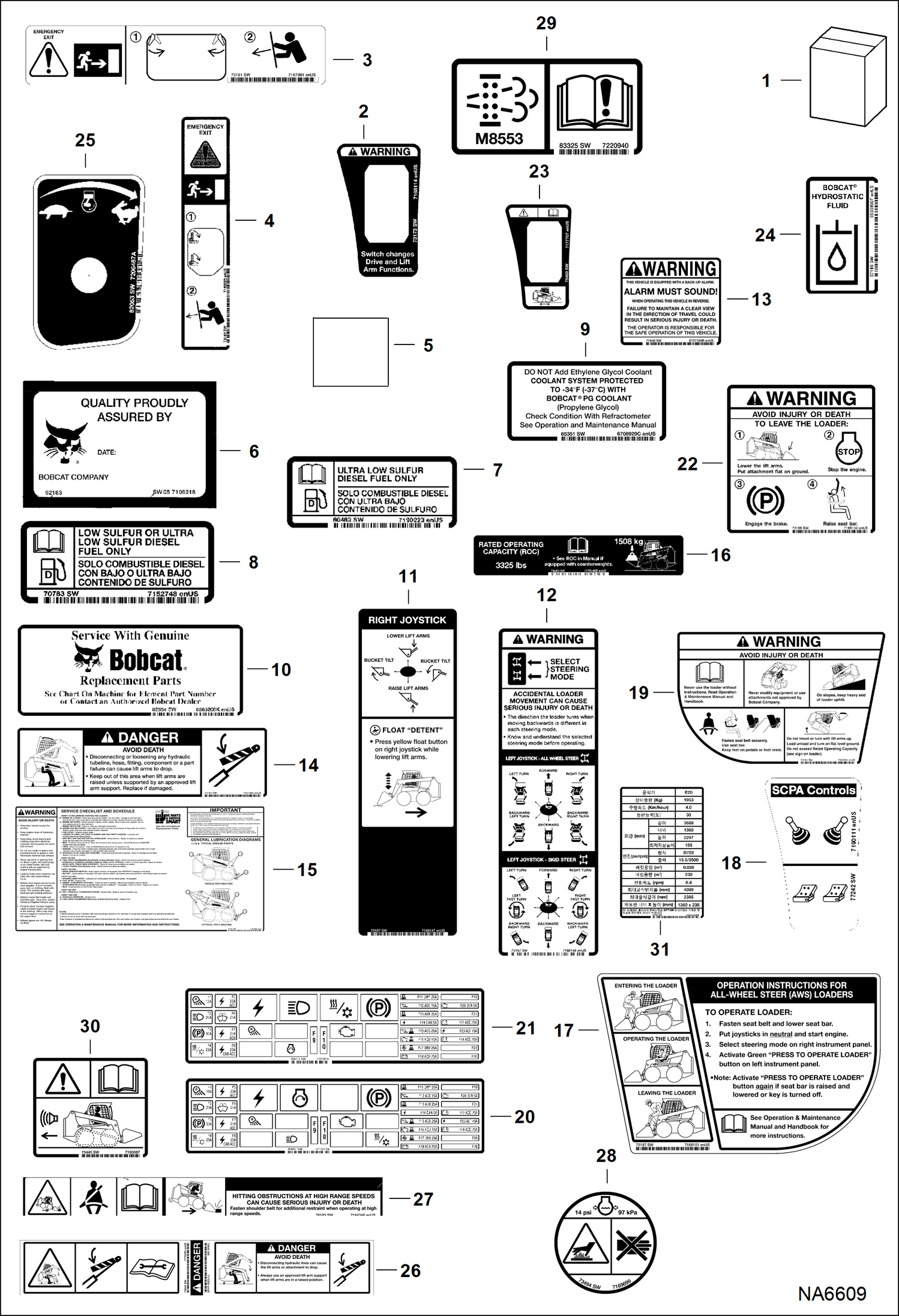 Схема запчастей Bobcat A-Series - DECALS (Inside) ACCESSORIES & OPTIONS