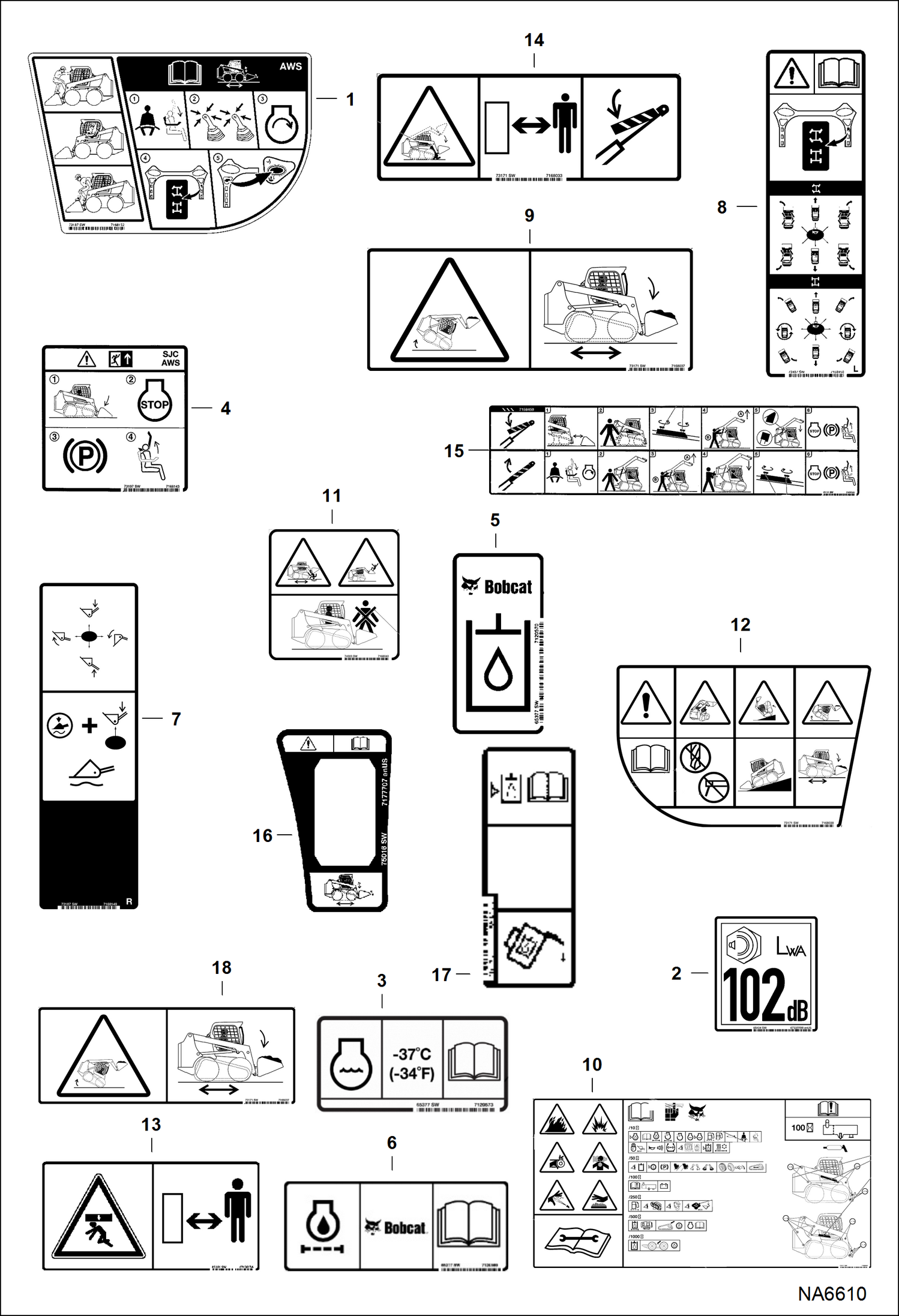 Схема запчастей Bobcat A-Series - DECALS (EMEA) ACCESSORIES & OPTIONS