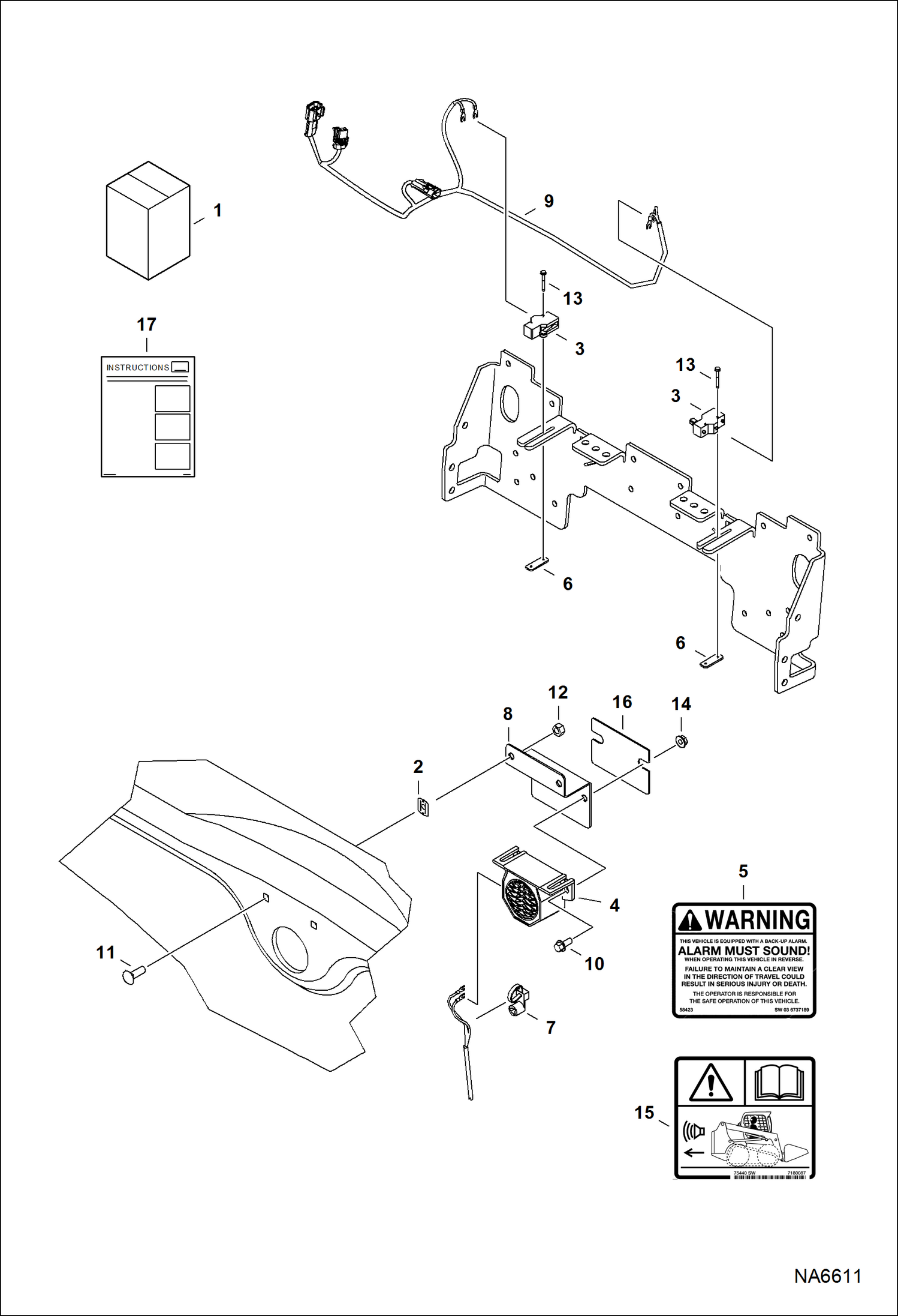 Схема запчастей Bobcat S-Series - BACK-UP ALARM KIT (Manual Controls, AHC & ACS) ACCESSORIES & OPTIONS