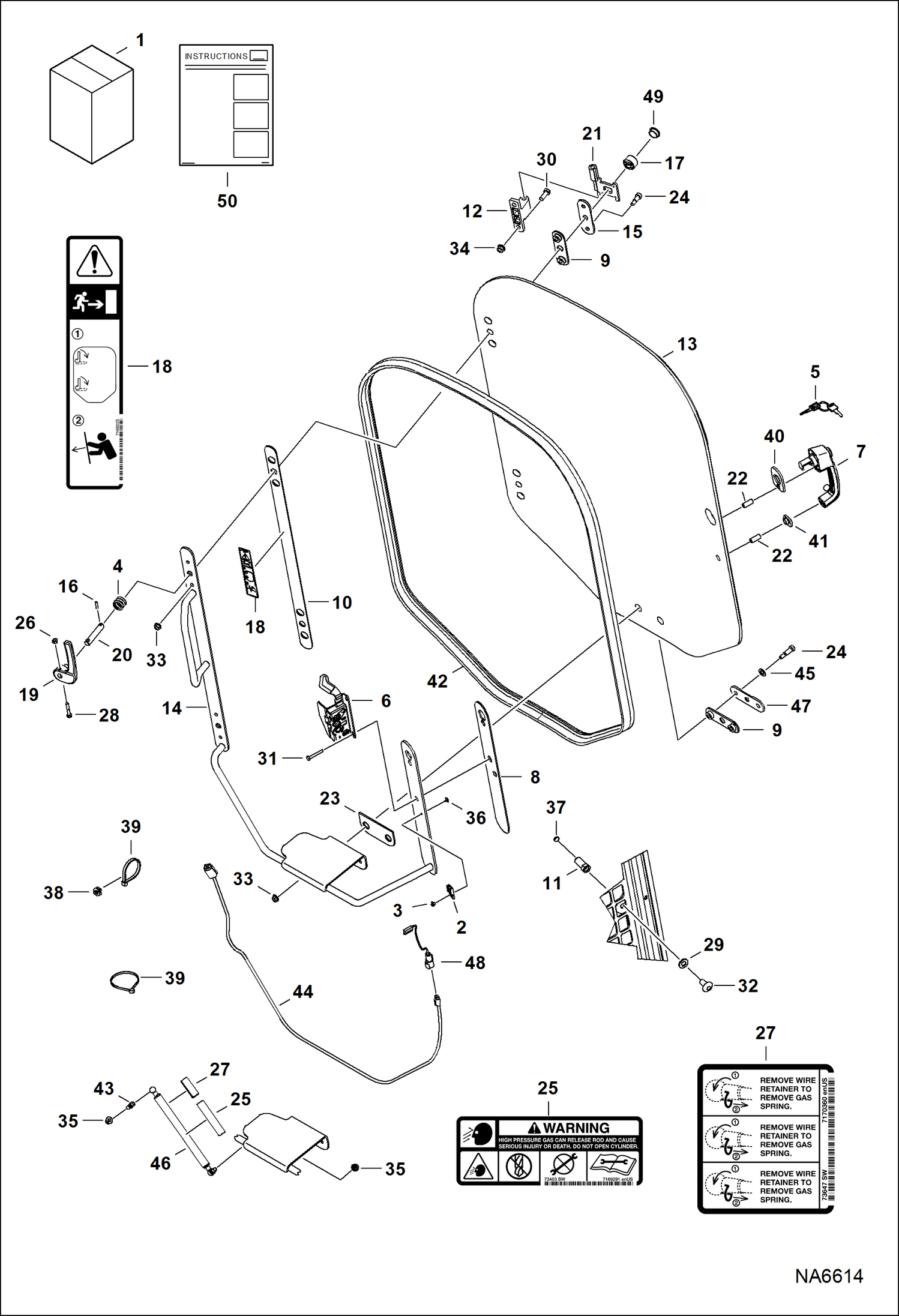 Схема запчастей Bobcat S-Series - CAB DOOR (Special Applications) ACCESSORIES & OPTIONS