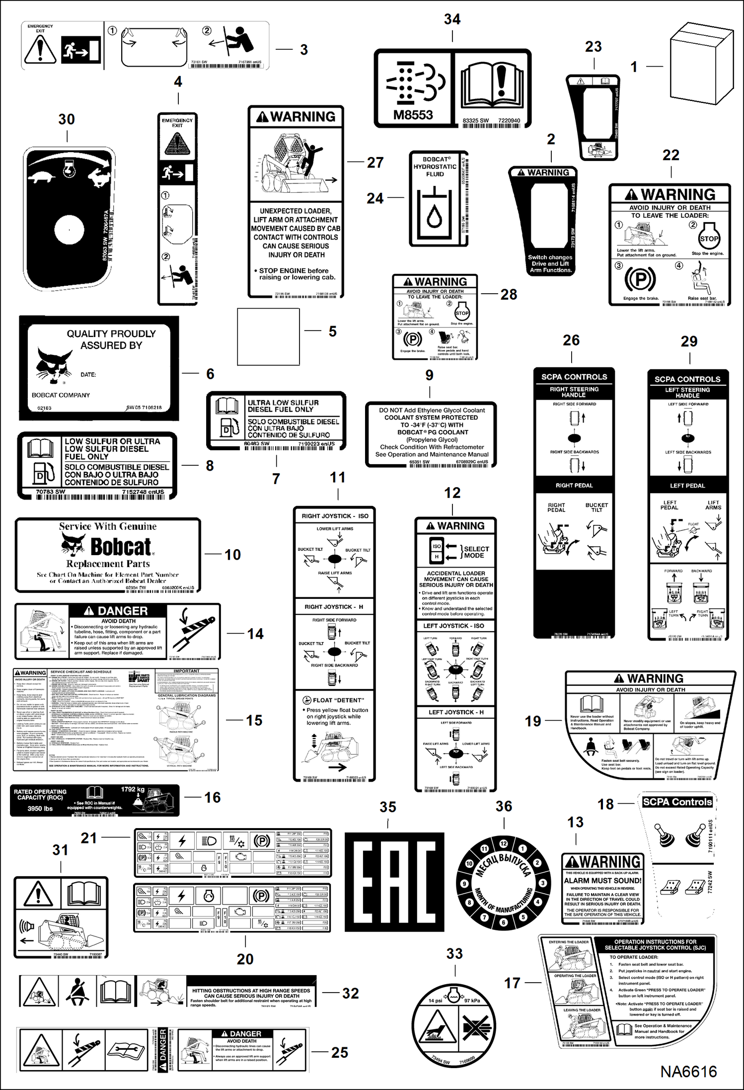 Схема запчастей Bobcat S-Series - DECALS (Inside) ACCESSORIES & OPTIONS