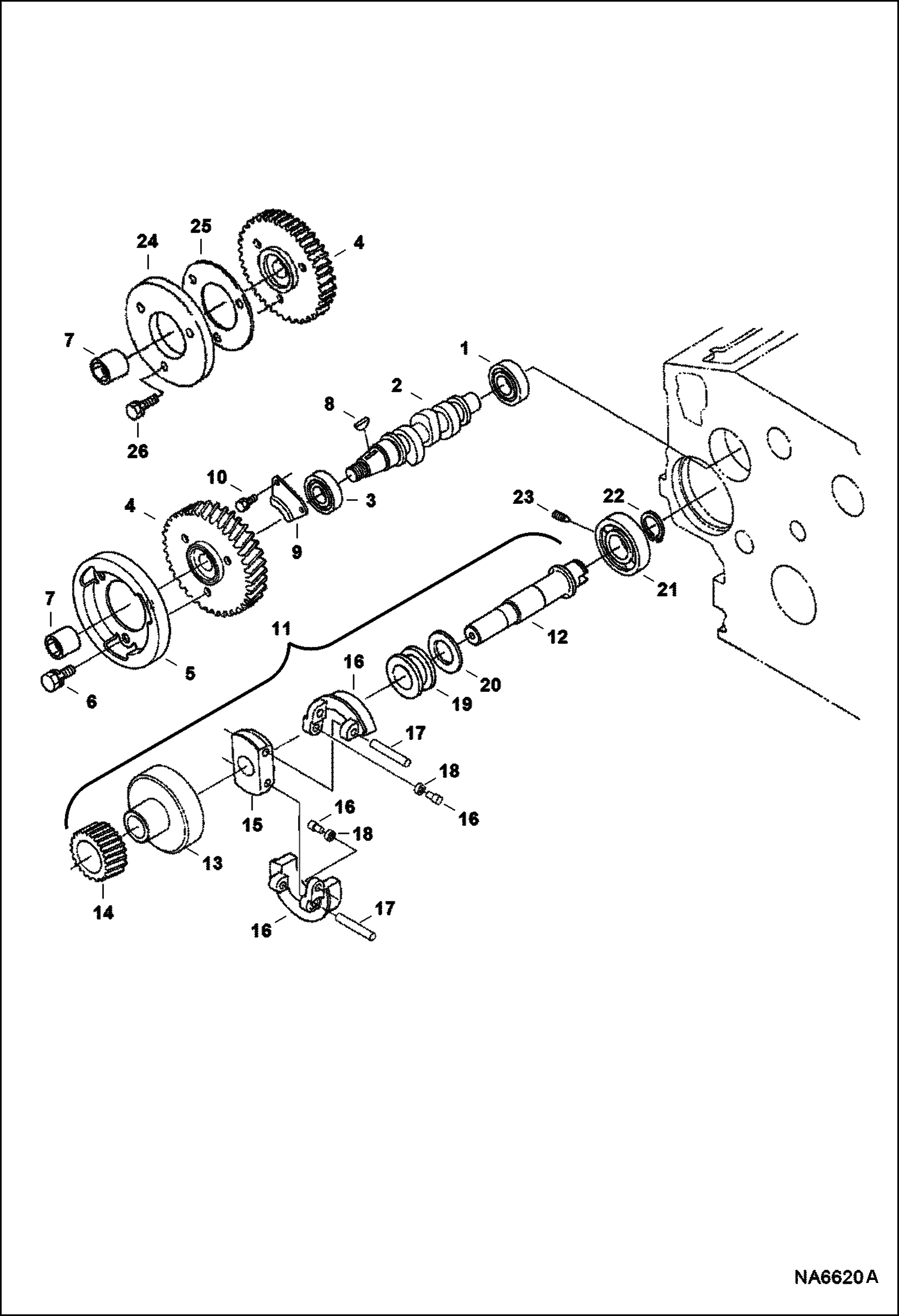 Схема запчастей Bobcat S-Series - FUEL CAMSHAFT & GOVERNOR SHAFT REPLACEMENT ENGINE