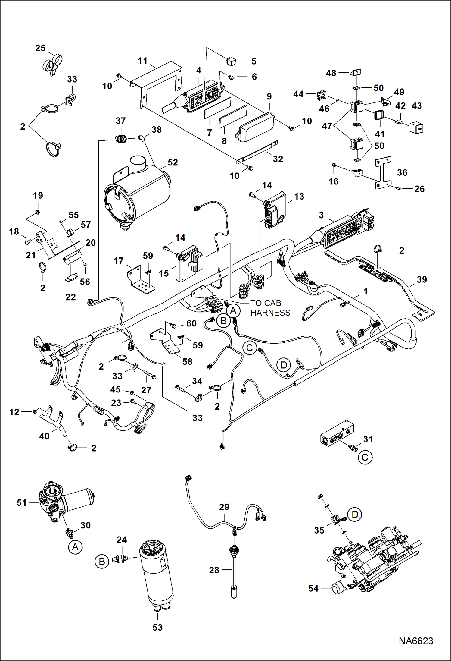 Схема запчастей Bobcat S-Series - ENGINE ELECTRICAL CIRCUITRY (Frame Harness & Filter Sensors) (S/N A3NV & Above, A3NV & Above) ELECTRICAL SYSTEM