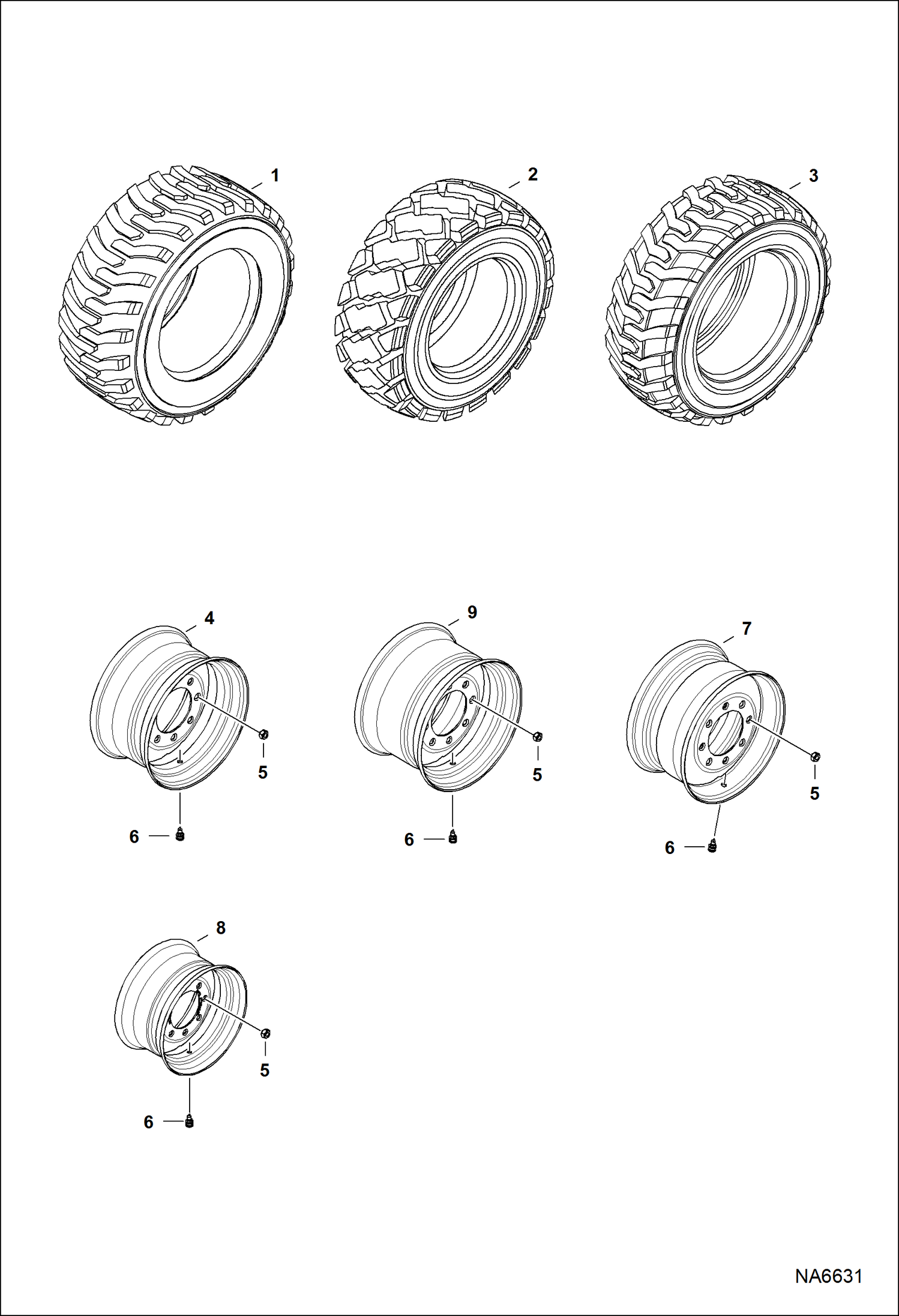 Схема запчастей Bobcat S-Series - TIRES & RIMS (Pneumatic Tire) ACCESSORIES & OPTIONS