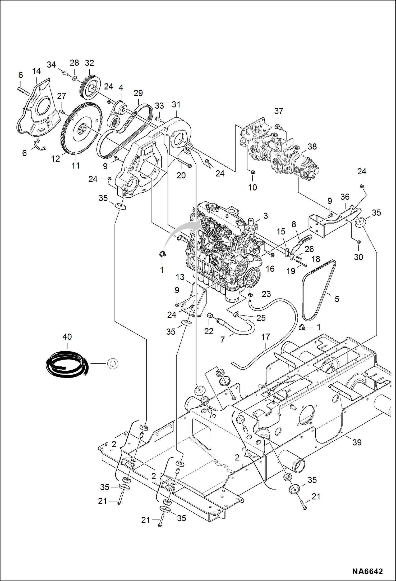 Схема запчастей Bobcat S-Series - ENGINE & ATTACHING PARTS (Belt Drive System & Engine Mounts) (Manual Controls) POWER UNIT