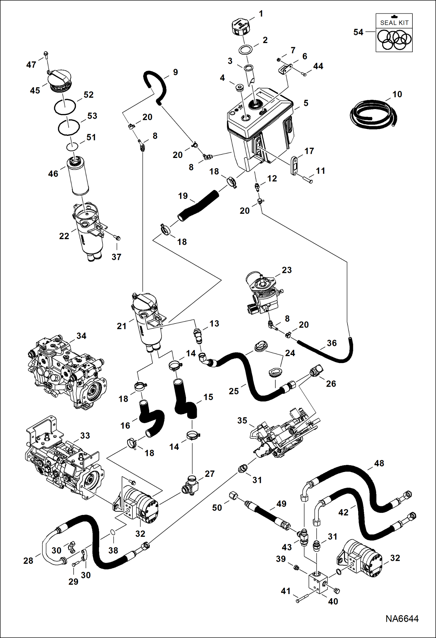 Схема запчастей Bobcat S-Series - HYDROSTATIC CIRCUITRY (Tank & Filter) HYDROSTATIC SYSTEM