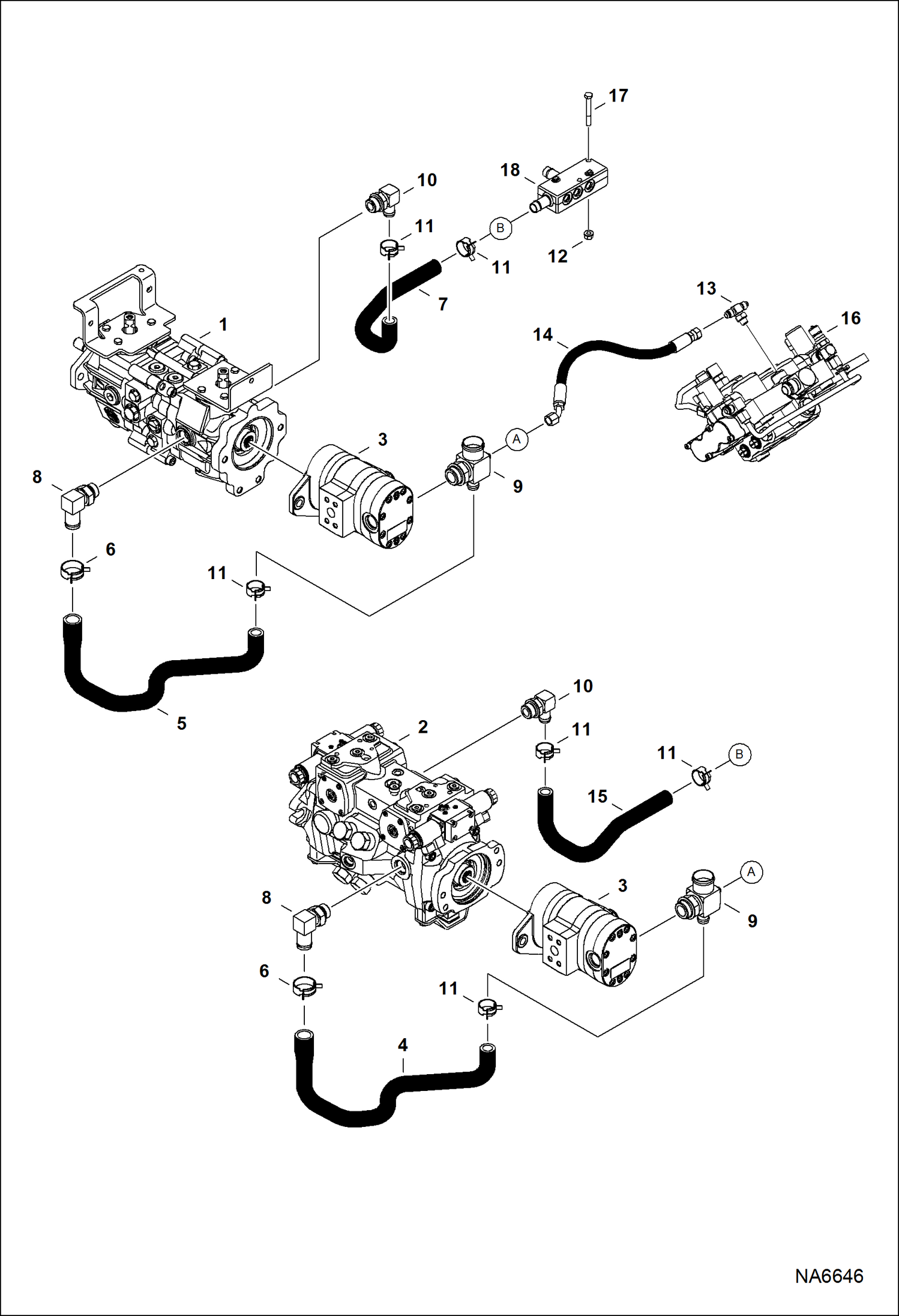 Схема запчастей Bobcat S-Series - HYDROSTATIC CIRCUITRY (Hydrostatic Pump) (Case Drain Manifold) HYDROSTATIC SYSTEM