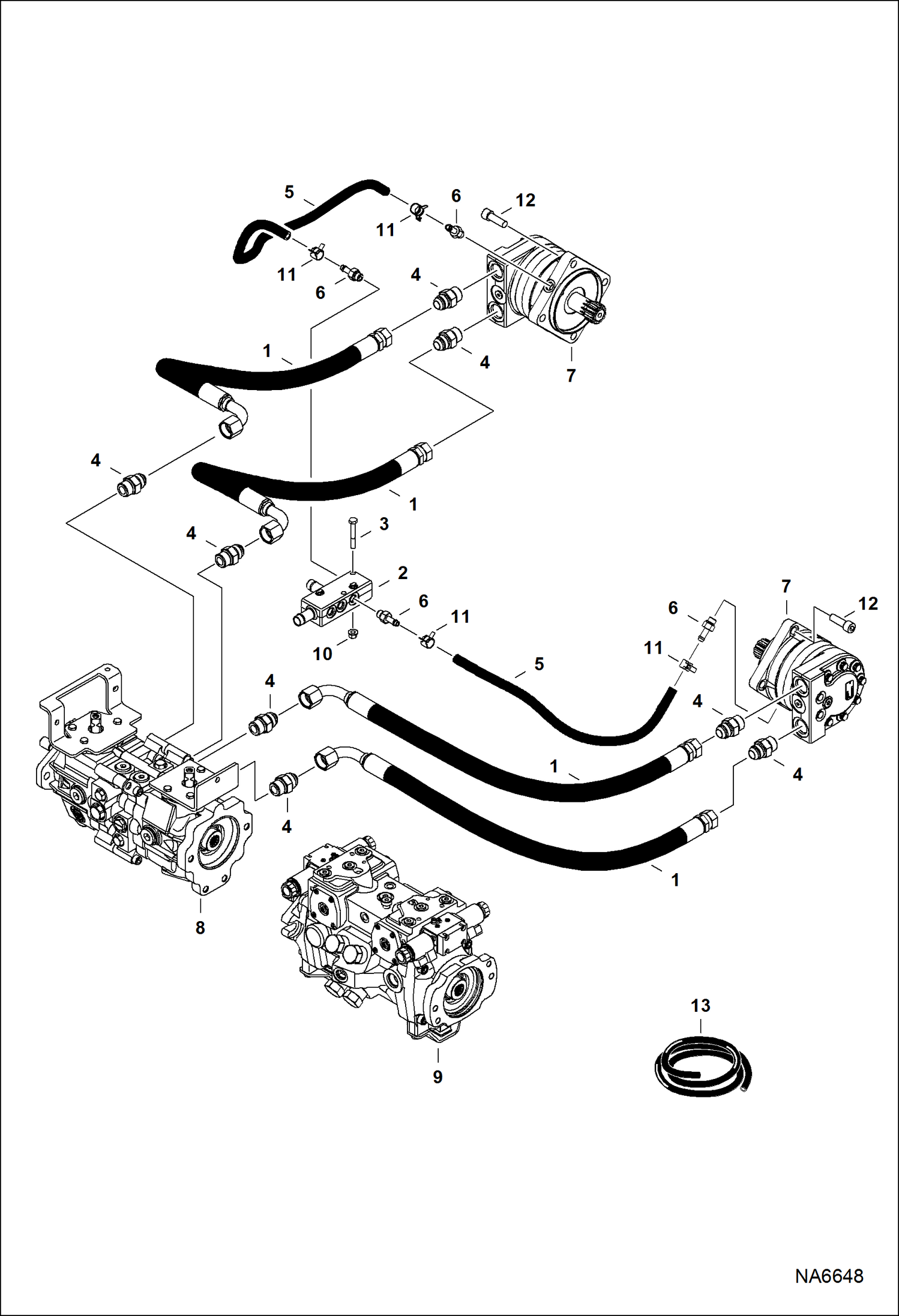 Схема запчастей Bobcat S-Series - HYDROSTATIC CIRCUITRY (Single Speed Motor) HYDROSTATIC SYSTEM