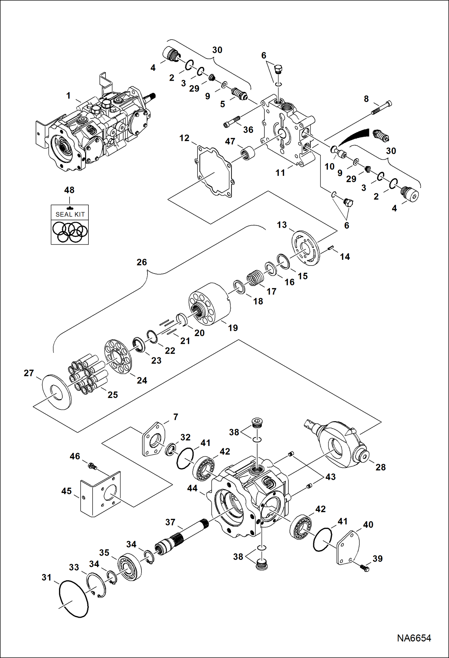 Схема запчастей Bobcat S-Series - HYDROSTATIC PUMP (Manual Controls & ACS) (Right Half) HYDROSTATIC SYSTEM