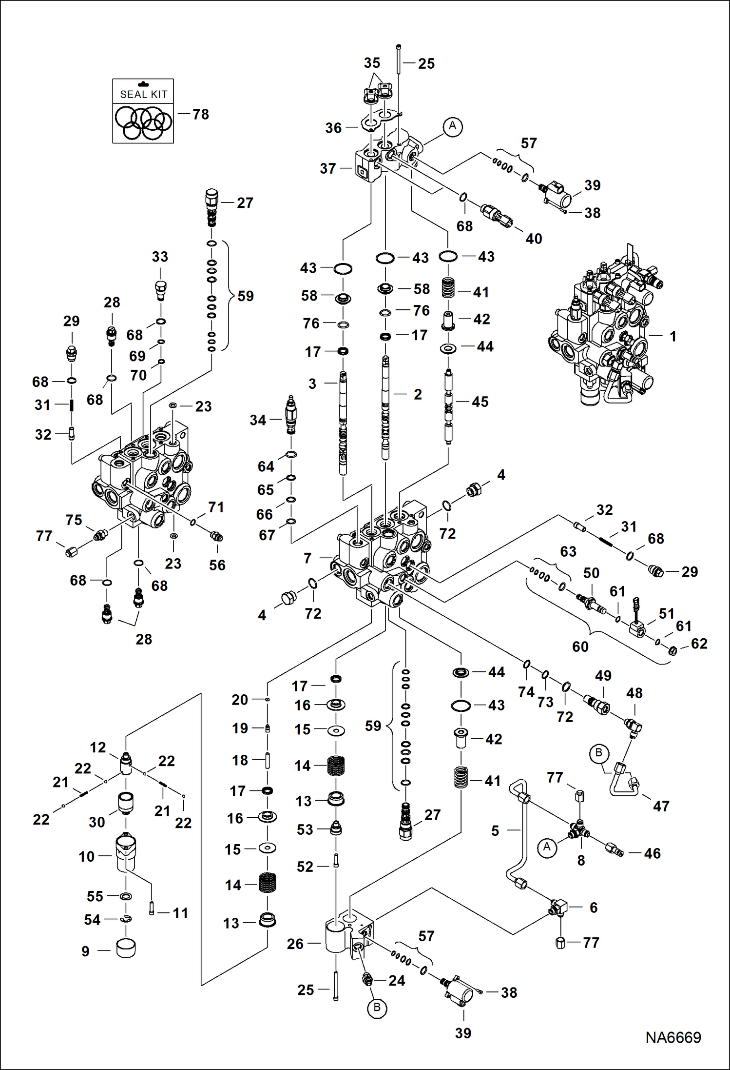 Схема запчастей Bobcat S-Series - HYDRAULIC CONTROL VALVE (Manual Controls) (Service Valve) HYDRAULIC SYSTEM
