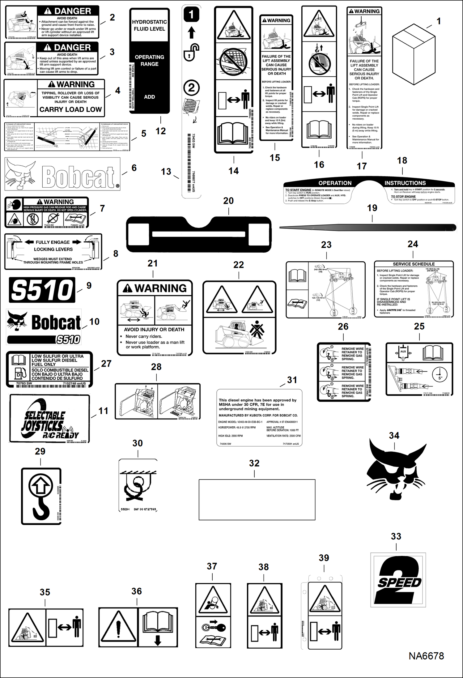 Схема запчастей Bobcat S-Series - DECALS (Outside) ACCESSORIES & OPTIONS