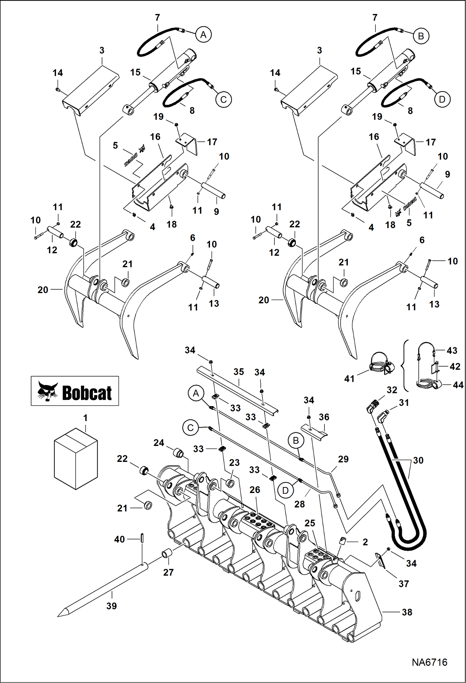 Схема запчастей Bobcat GRAPPLES - INDUSTRIAL GRAPPLE FORK 66 (Single Piece Tubelines) (66 AF0U02283 & Above) Loader