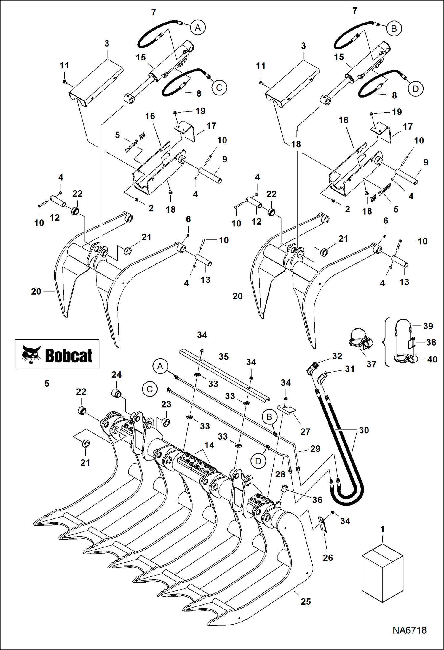 Схема запчастей Bobcat GRAPPLES - ROOT GRAPPLE 66 (Single Piece Tubelines) (66 AF0T00717 & Above) Loader