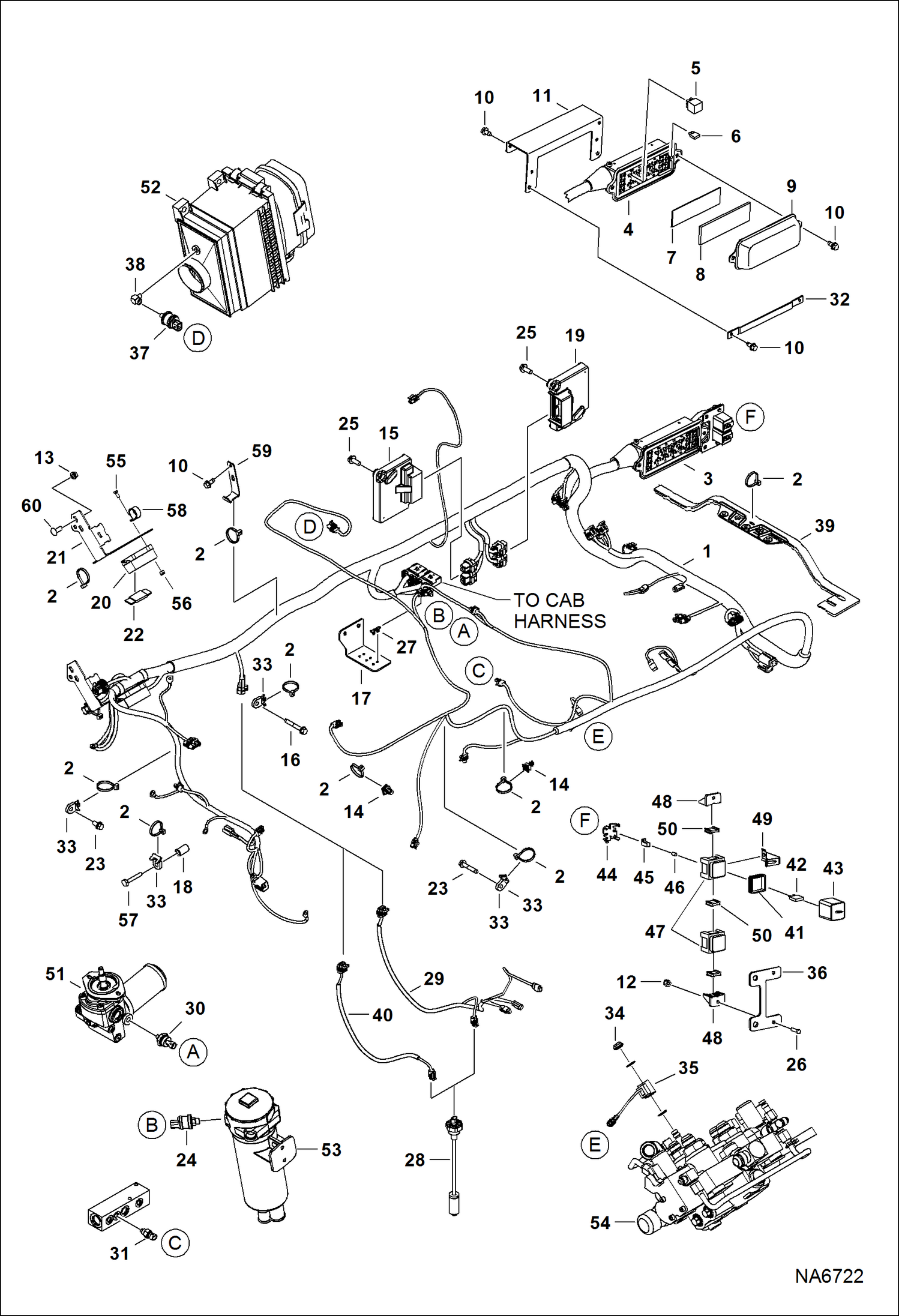 Схема запчастей Bobcat A-Series - ENGINE ELECTRICAL CIRCUITRY (Frame Harness & Filter Sensors) (S/N A3P612363 & Above, A3P712203 & Above) ELECTRICAL SYSTEM