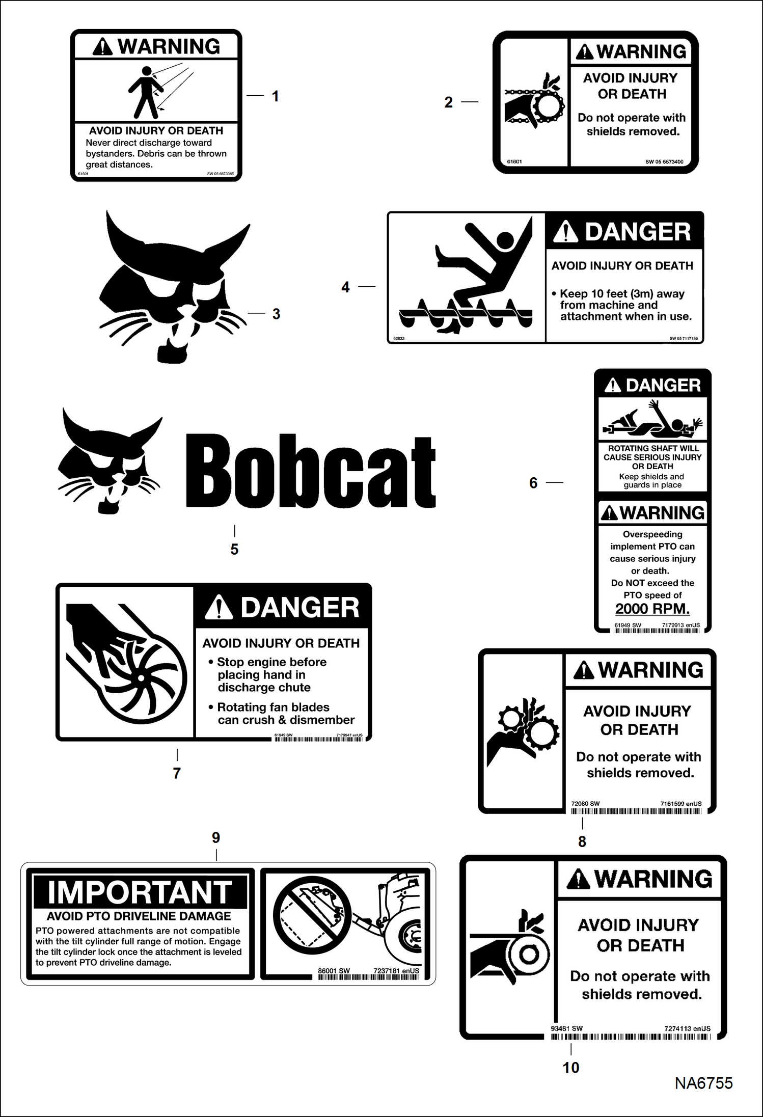 Схема запчастей Bobcat SNOWBLOWER - SNOWBLOWER (Decals) (No-Text) (62 AU4T) Универсальный мини-грузовик