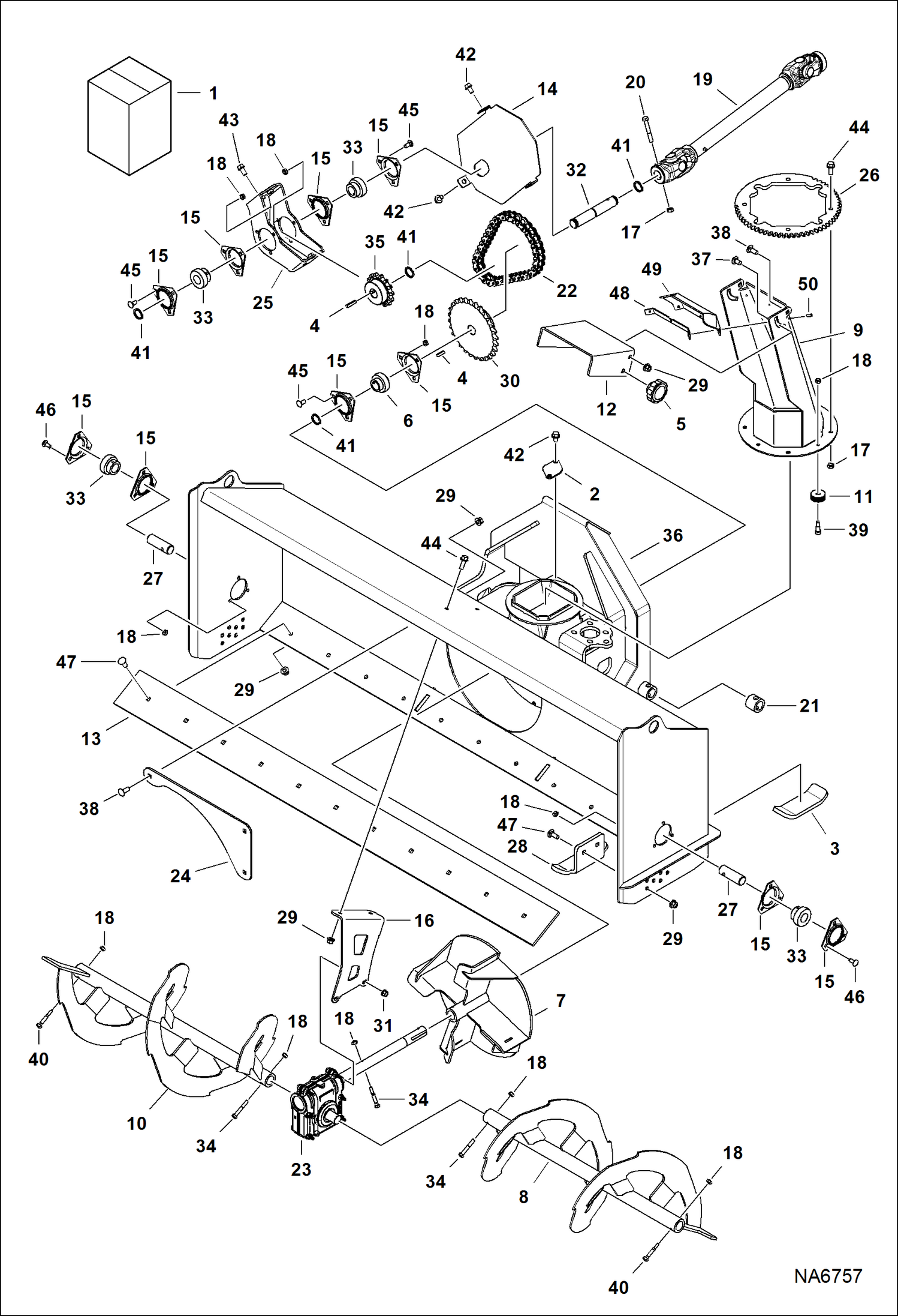 Схема запчастей Bobcat SNOWBLOWER - SNOWBLOWER (Main Frame) (62 AU4T) Универсальный мини-грузовик