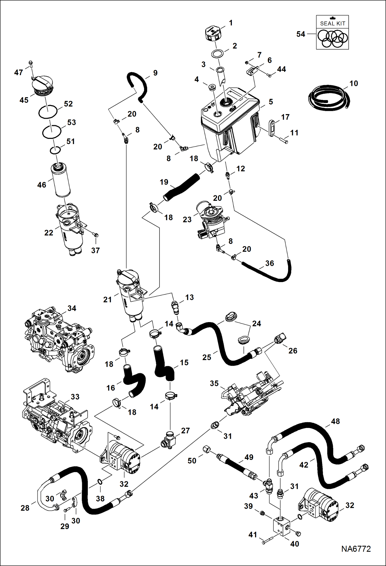 Схема запчастей Bobcat S-Series - HYDROSTATIC CIRCUITRY (Tank & Filter) HYDROSTATIC SYSTEM