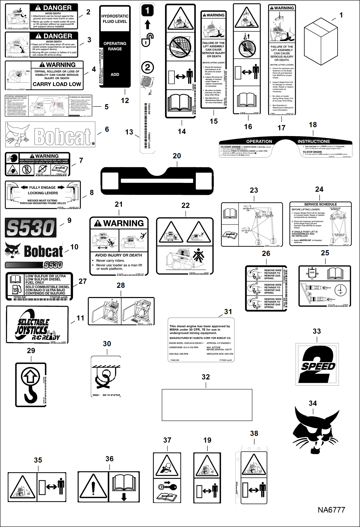 Схема запчастей Bobcat S-Series - DECALS (Outside) ACCESSORIES & OPTIONS