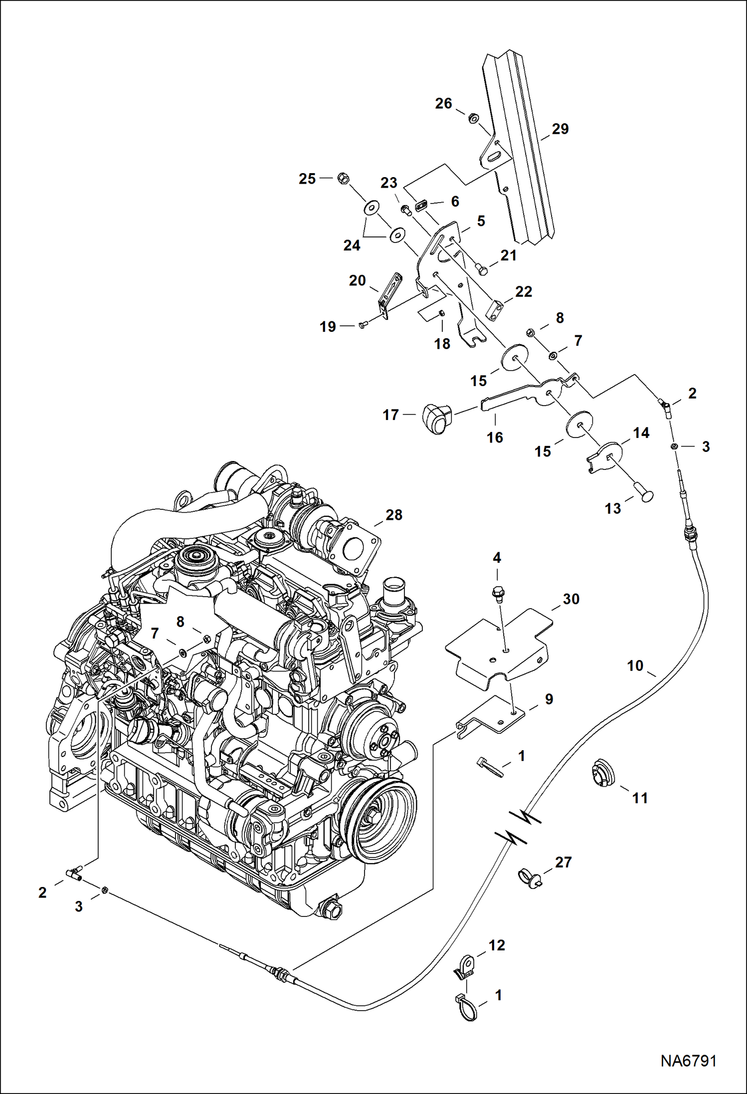 Схема запчастей Bobcat S-Series - ENGINE SPEED CONTROL (Manual Controls, AHC & ACS) (Single Cable) POWER UNIT