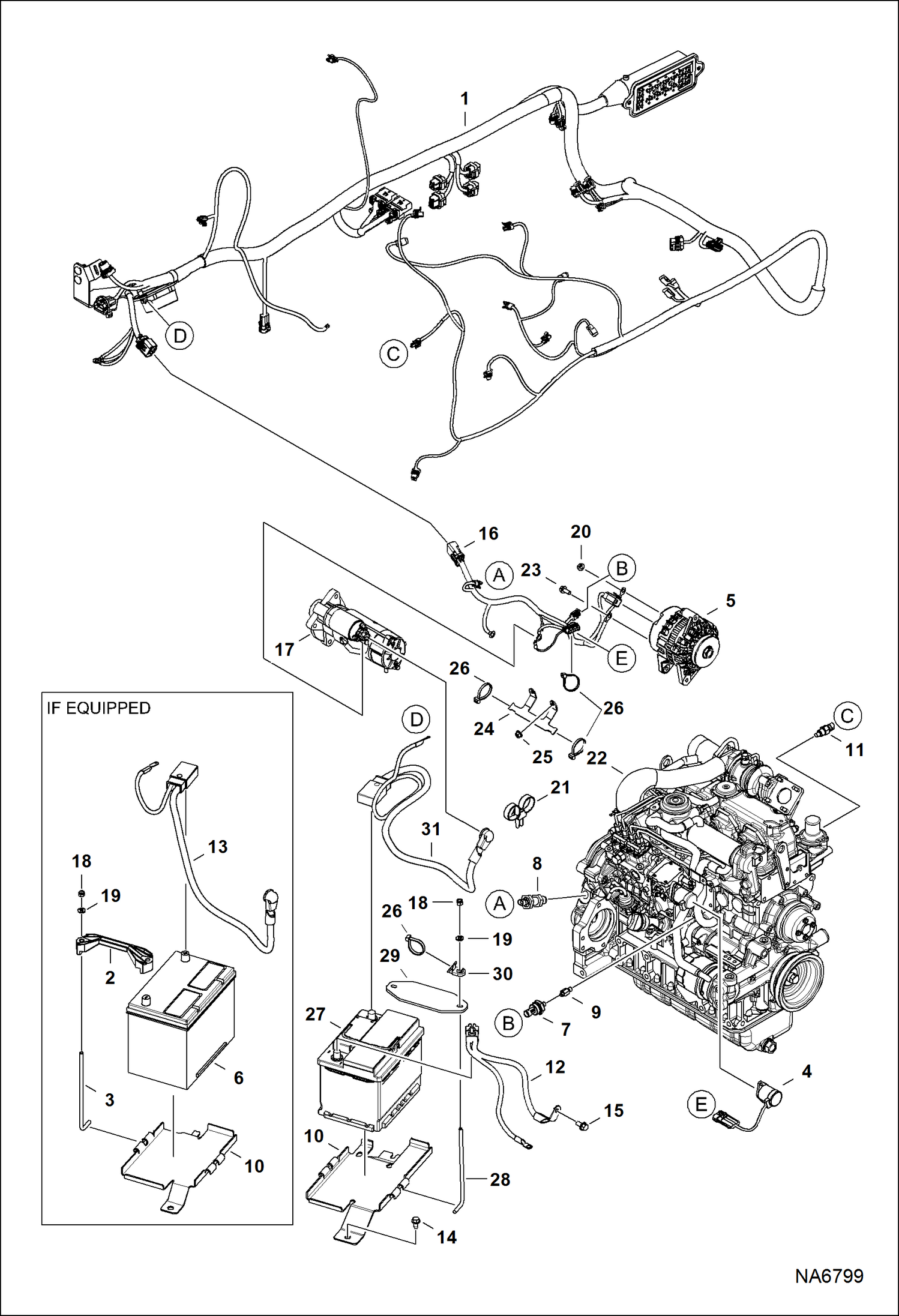 Схема запчастей Bobcat S-Series - ENGINE ELECTRICAL CIRCUITRY (Engine Sensors, Battery, Alt & Starter) ELECTRICAL SYSTEM