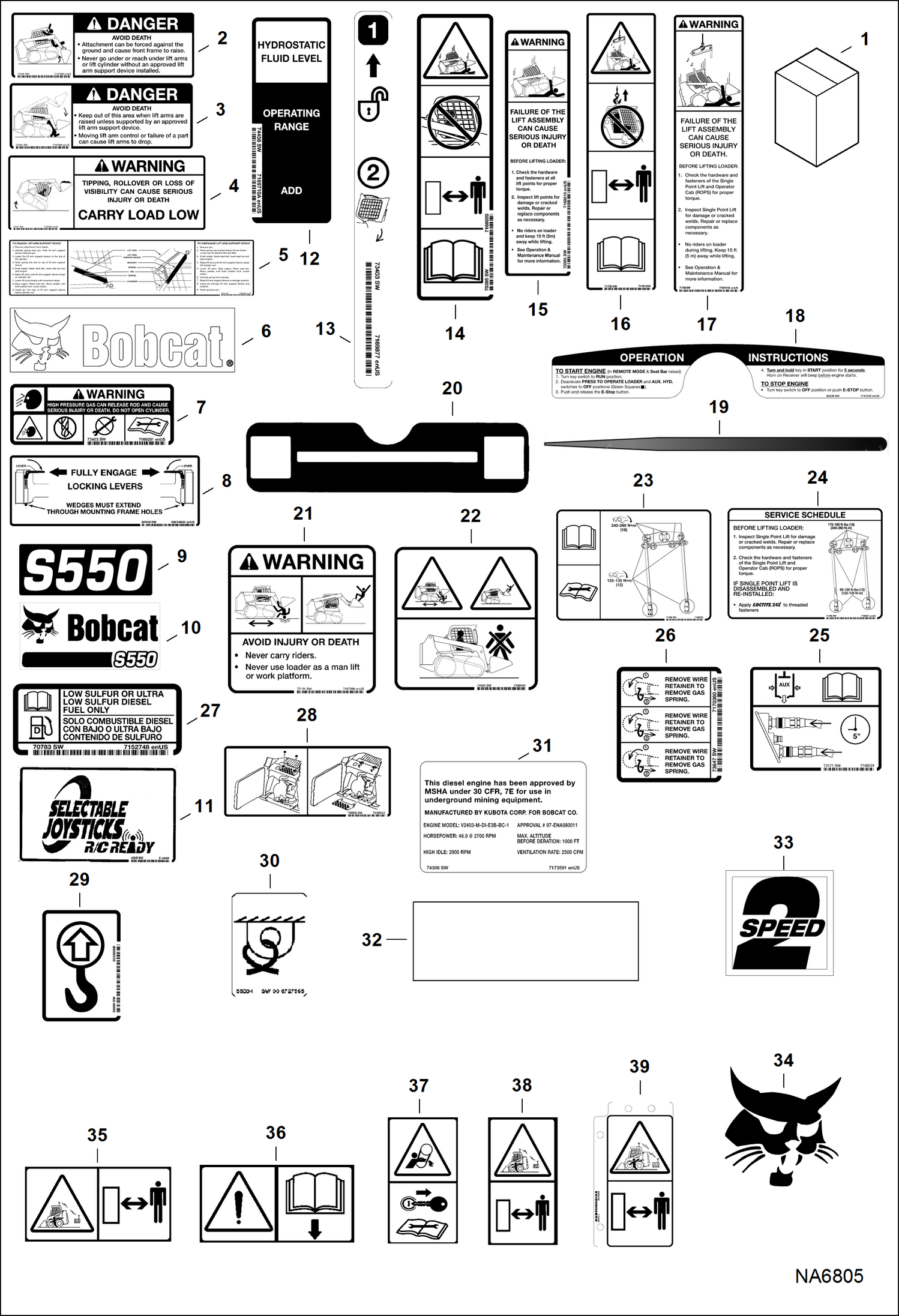 Схема запчастей Bobcat S-Series - DECALS (Outside) ACCESSORIES & OPTIONS